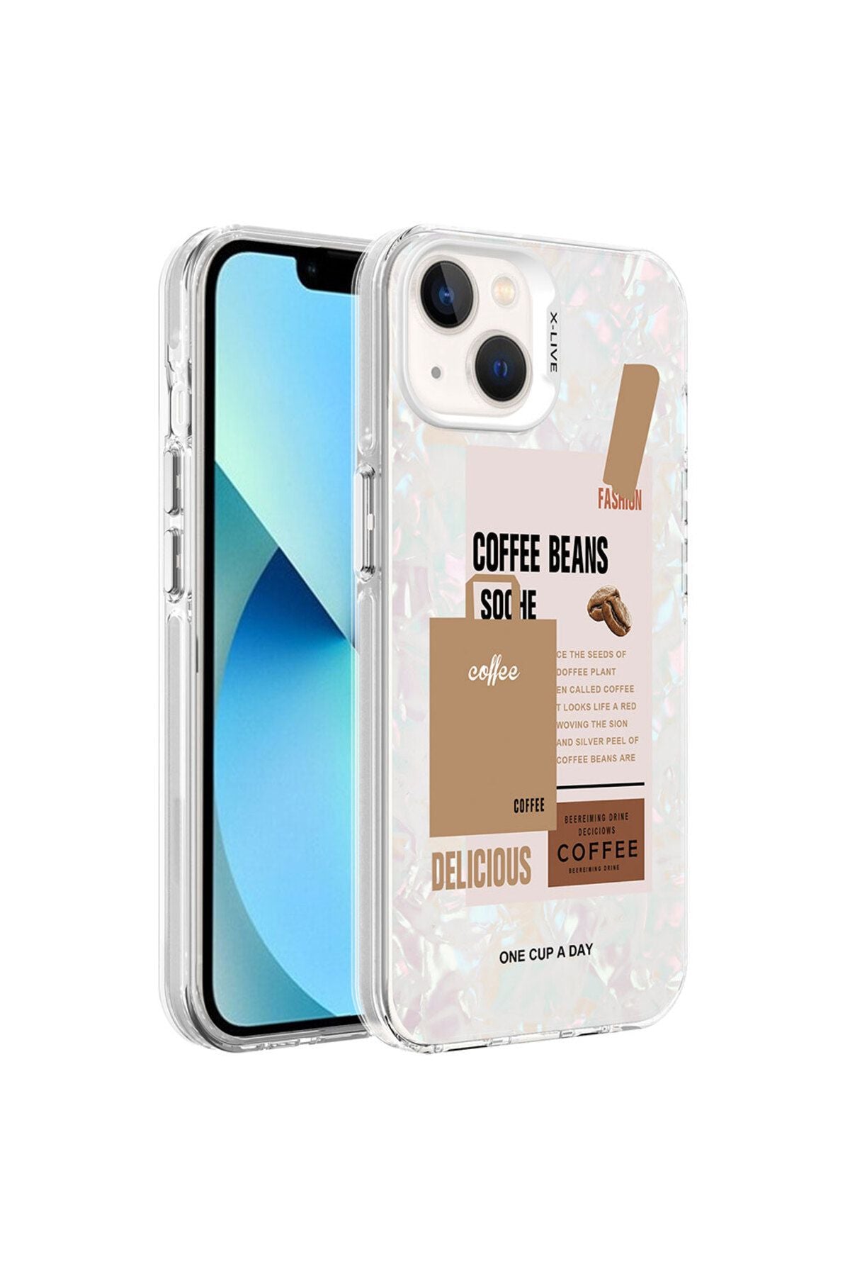 iPhone 14 Uyumlu Mermer Desenli Zore Marbello Kılıf-Kahverengi