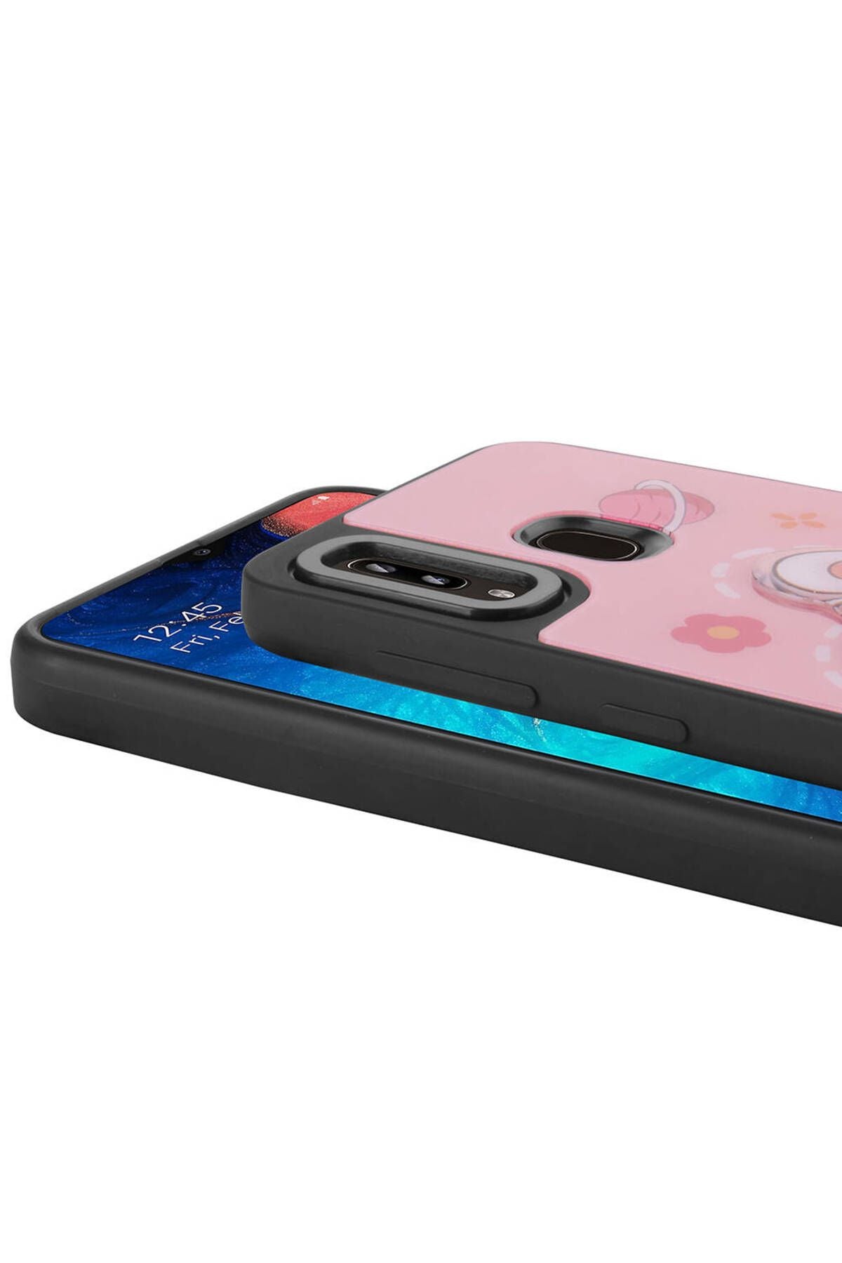 Galaxy A20 Kılıf Parlayan Kabartmalı İkonik Figürlü Zore Amas Silikon Kapak-Pembe