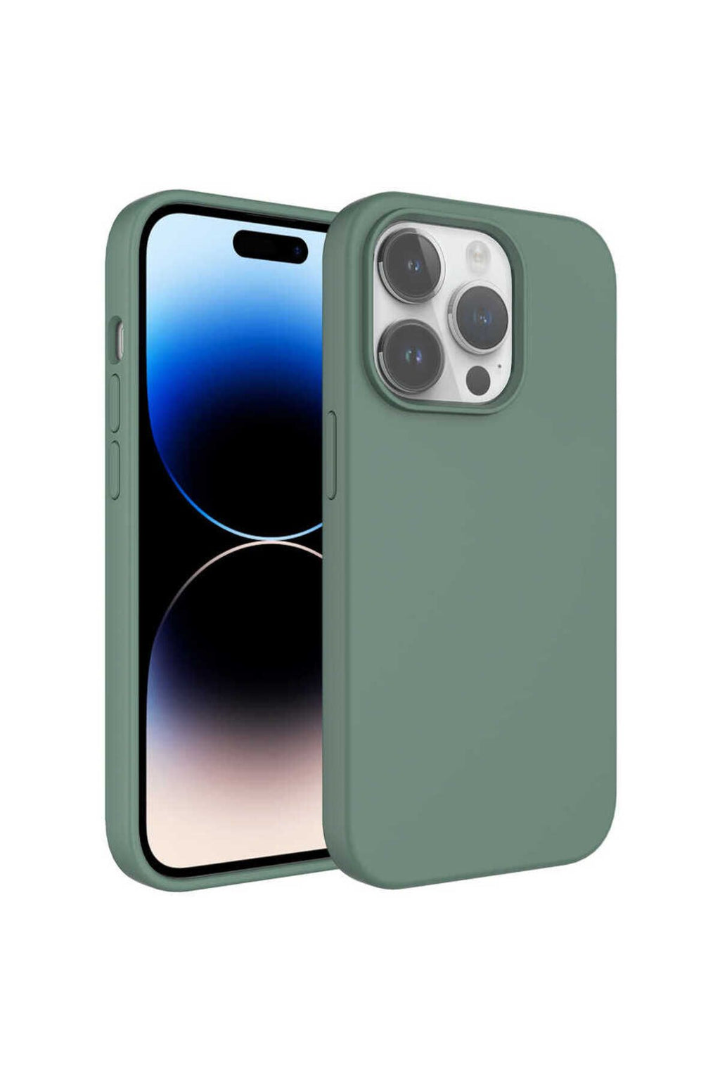 iPhone 14 Pro Uyumlu Sıvı Teknolojili Silinebilir Sert TQR Kivi Kılıf-Koyu Yeşil