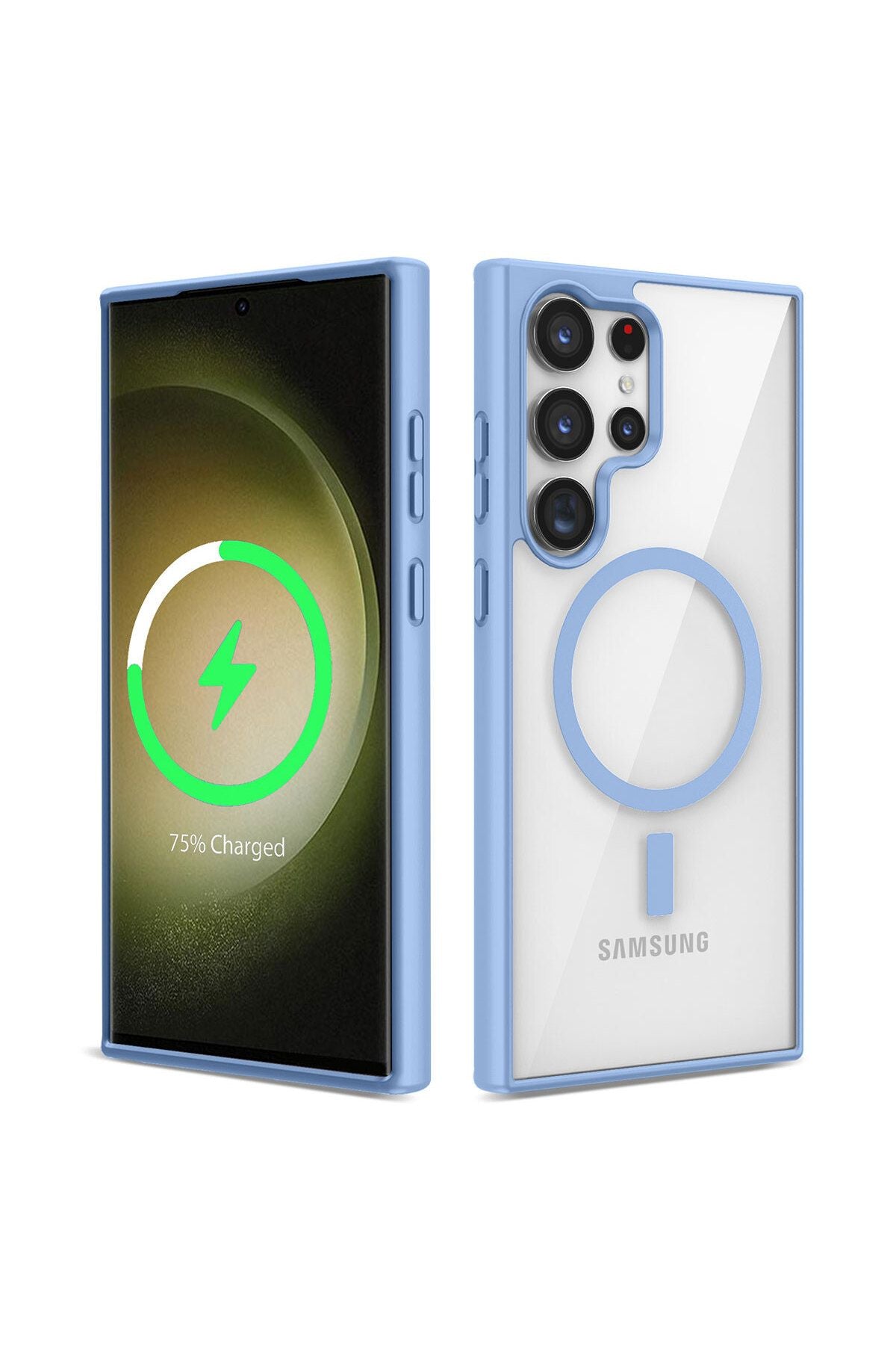 Galaxy S23 Ultra Uyumlu Magsafe Wireless Şarj Özellikli Silikon PAT Ege Kılıf-Mavi