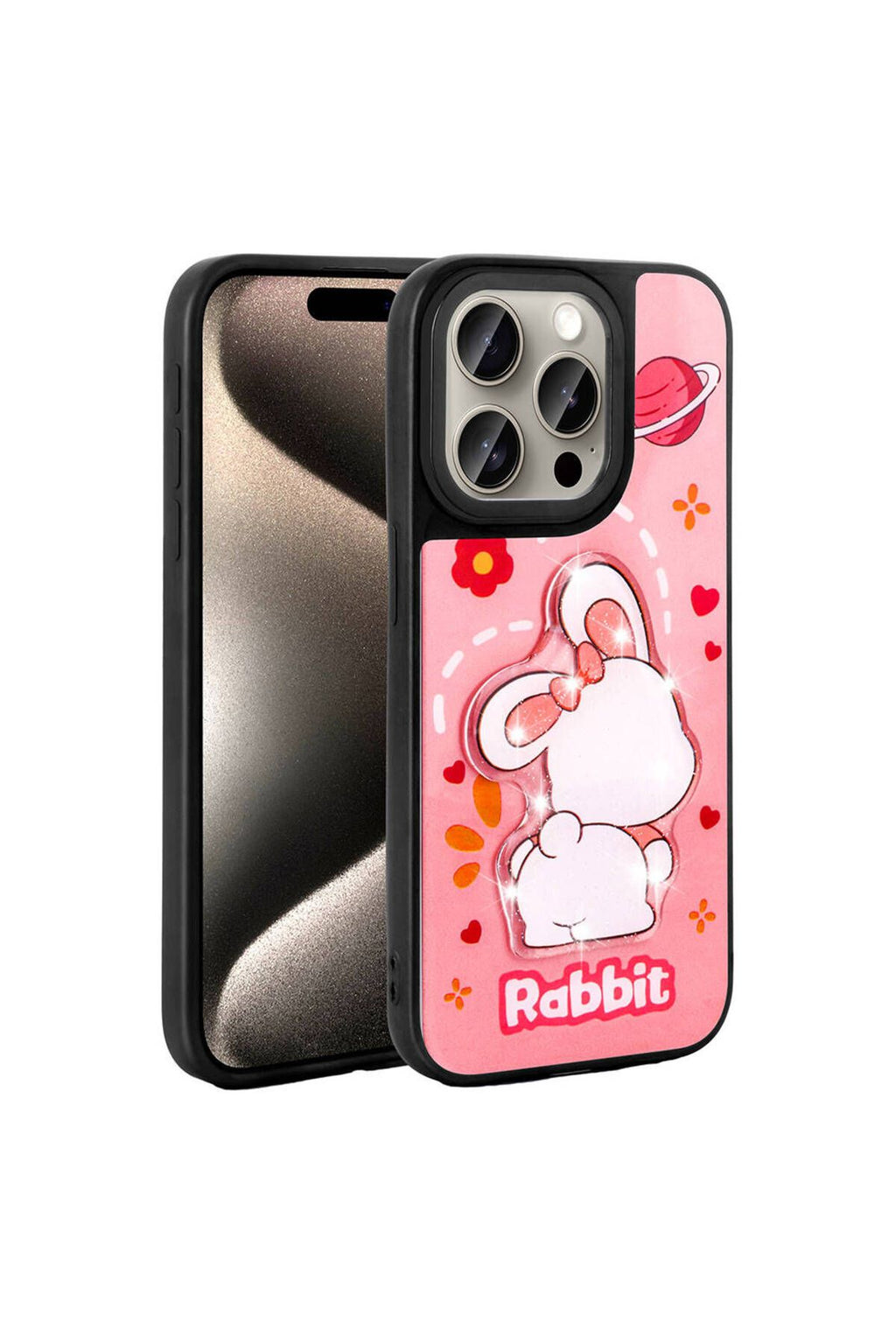 iPhone 15 Pro Kılıf Parlayan Kabartmalı İkonik Figürlü Zore Amas Silikon Kapak - Pembe