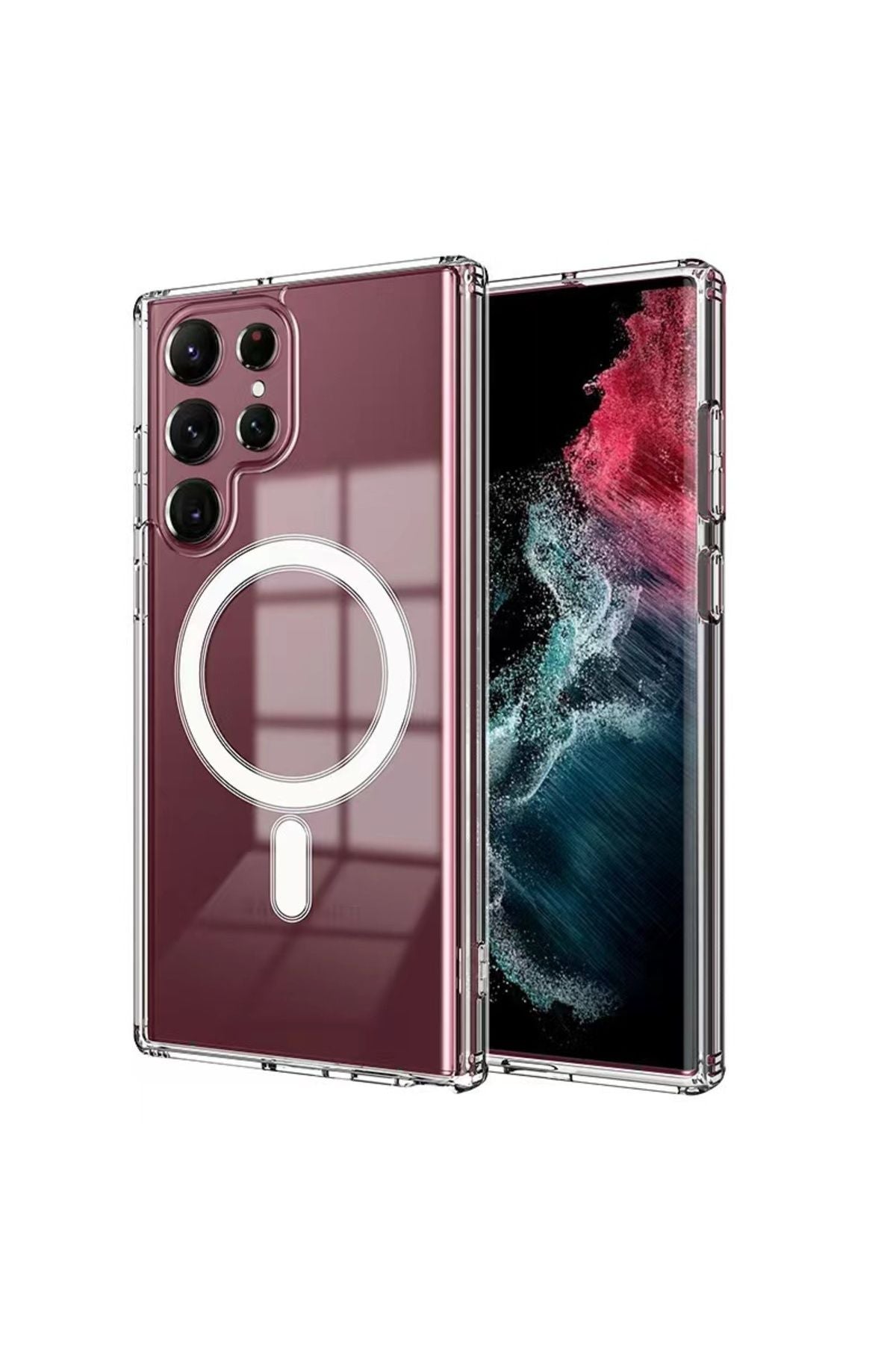 Galaxy S23 Ultra Uyumlu Zore Magsafe Şarj Özellikli Şeffaf Sert PC Zore Embos Kılıf-