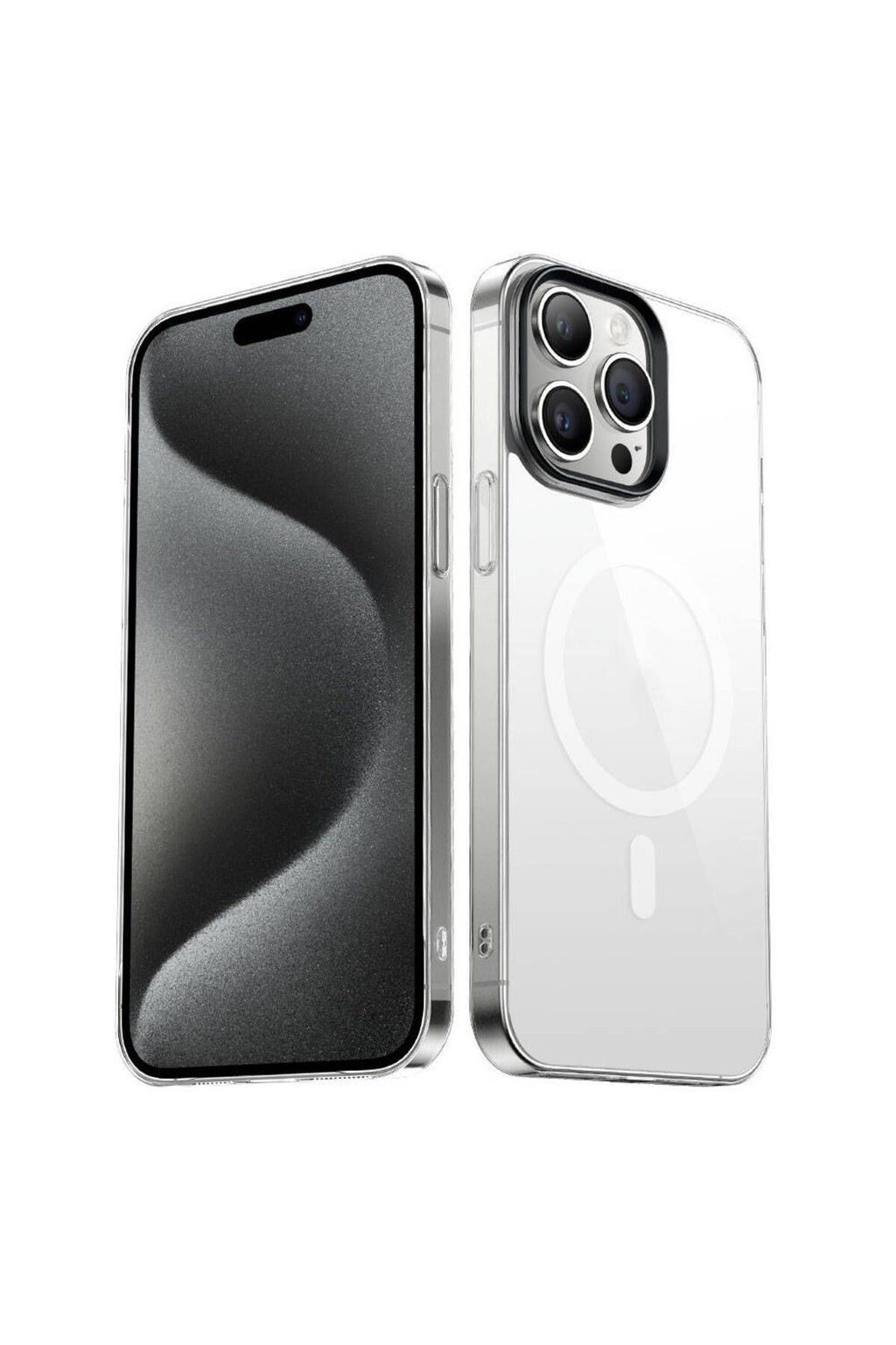 iPhone 15 Pro Max Uyumlu Zore Wireless Şarj Özellikli Şeffaf G-Glass Kılıf-Siyah