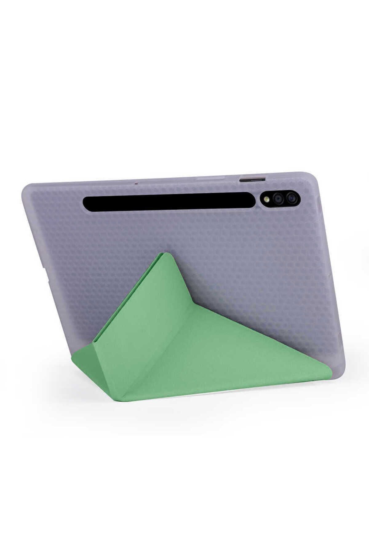 Galaxy Tab S7 T870 Kılıf  Uyumlu Zore Tri Folding Kalem Bölmeli Standlı Kılıf-Açık Yeşil