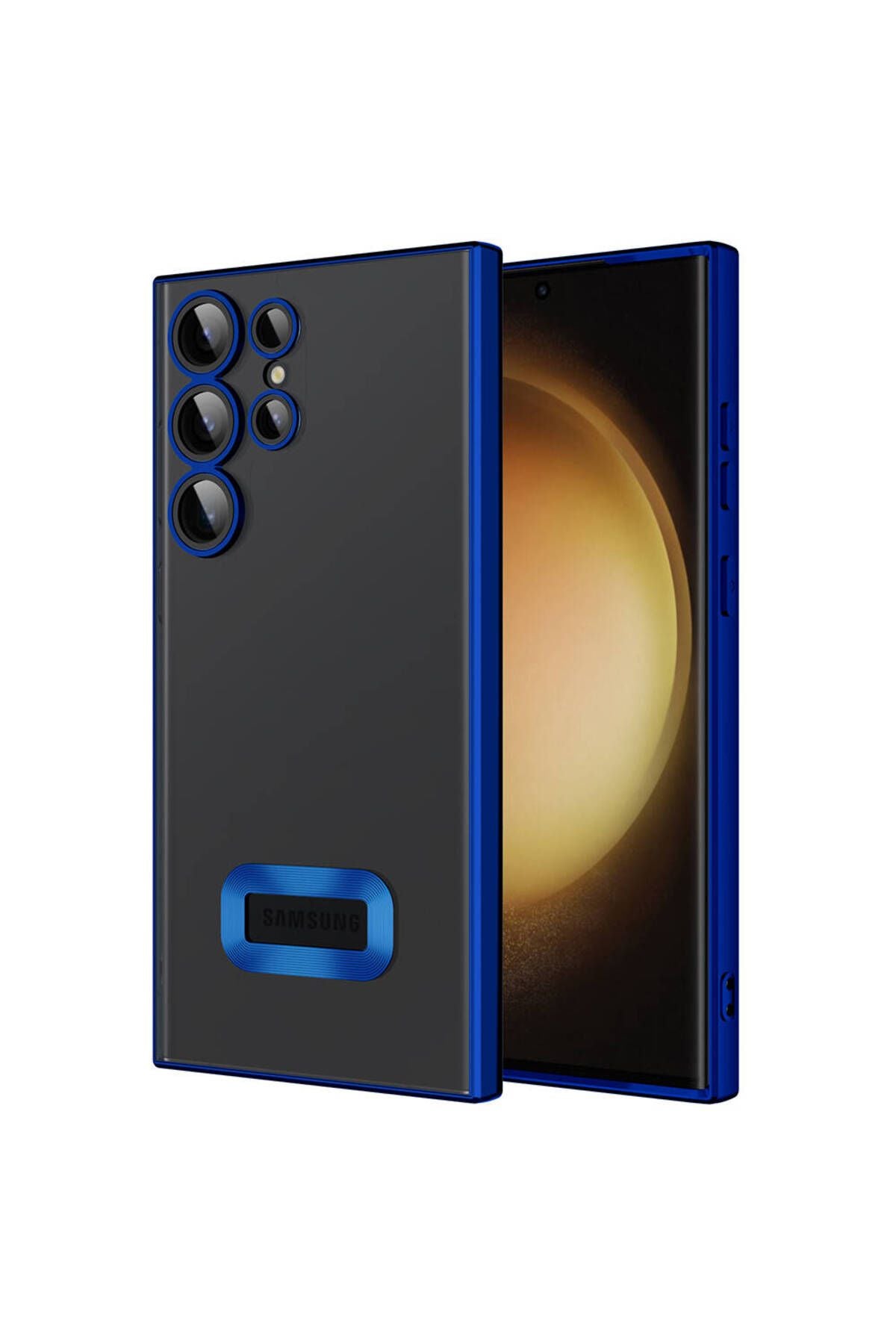 Galaxy S23 Ultra Kılıf Kamera Korumalı Logo Gösteren Zore Omega Kapak - Lacivert