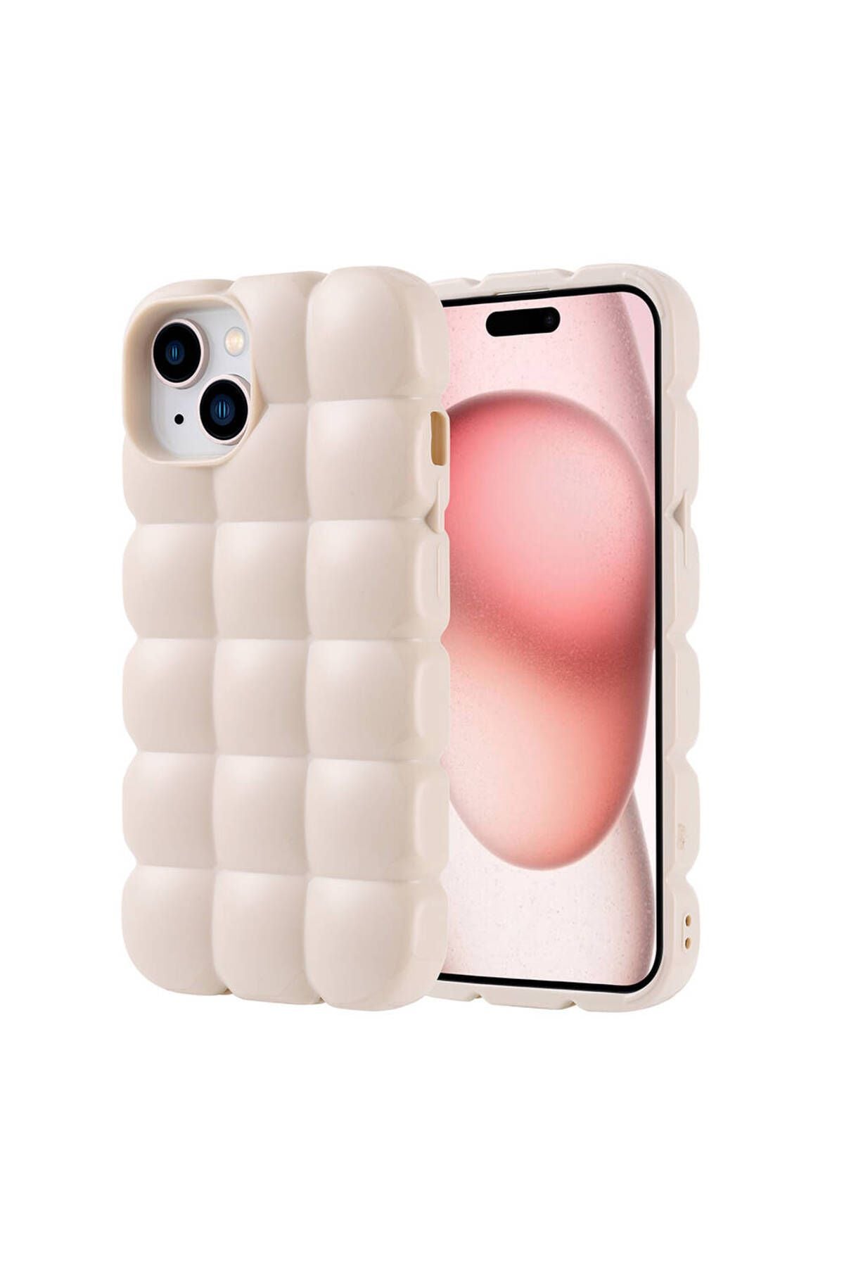 iPhone 15 Kılıf Parlak Esnek Silikon Zore Dom Dom Kapak-Beyaz