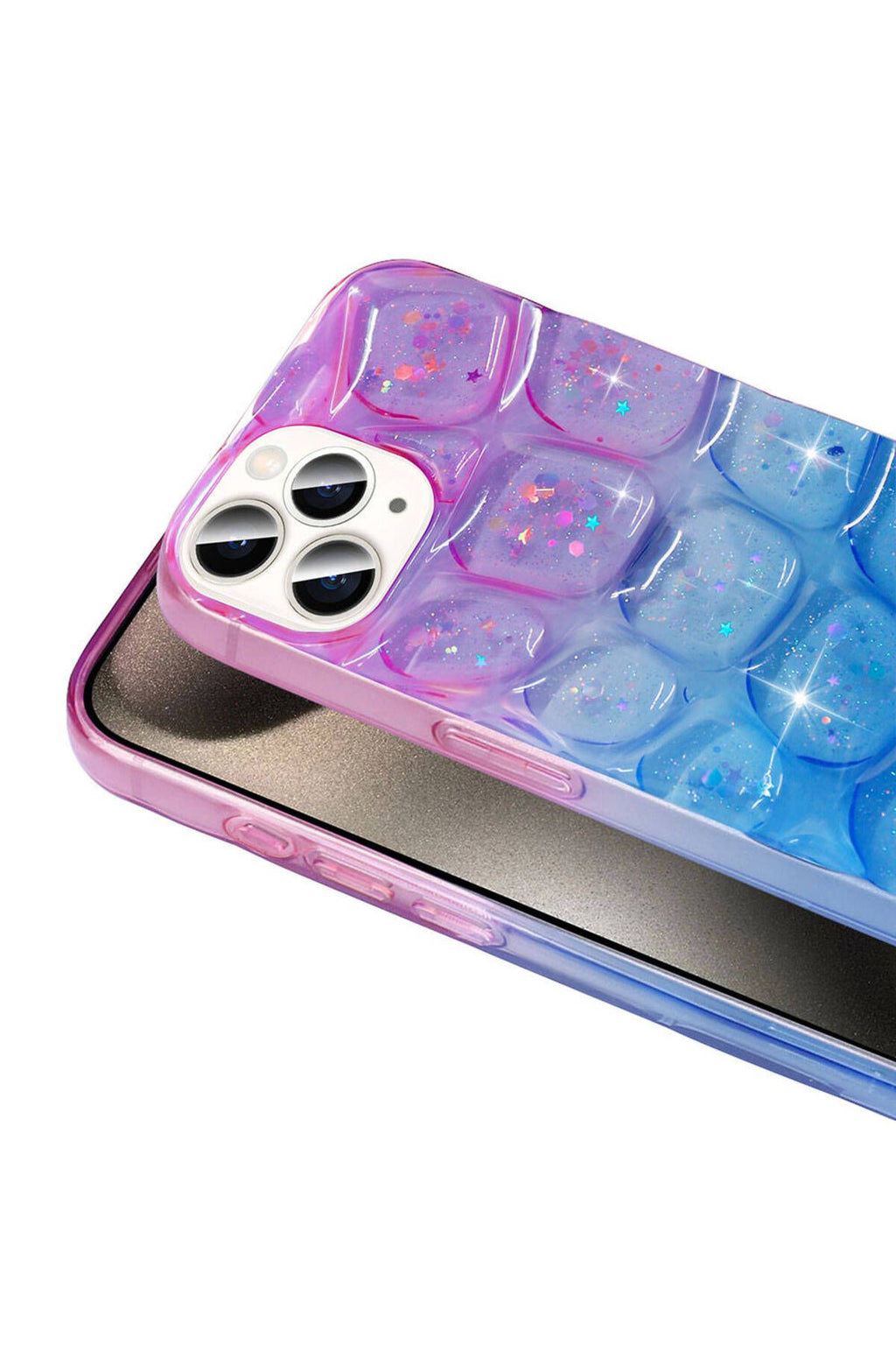 iPhone 15 Pro Kılıf Simli 3D Desenli Zore Hacar Kapak - Mor-Mavi