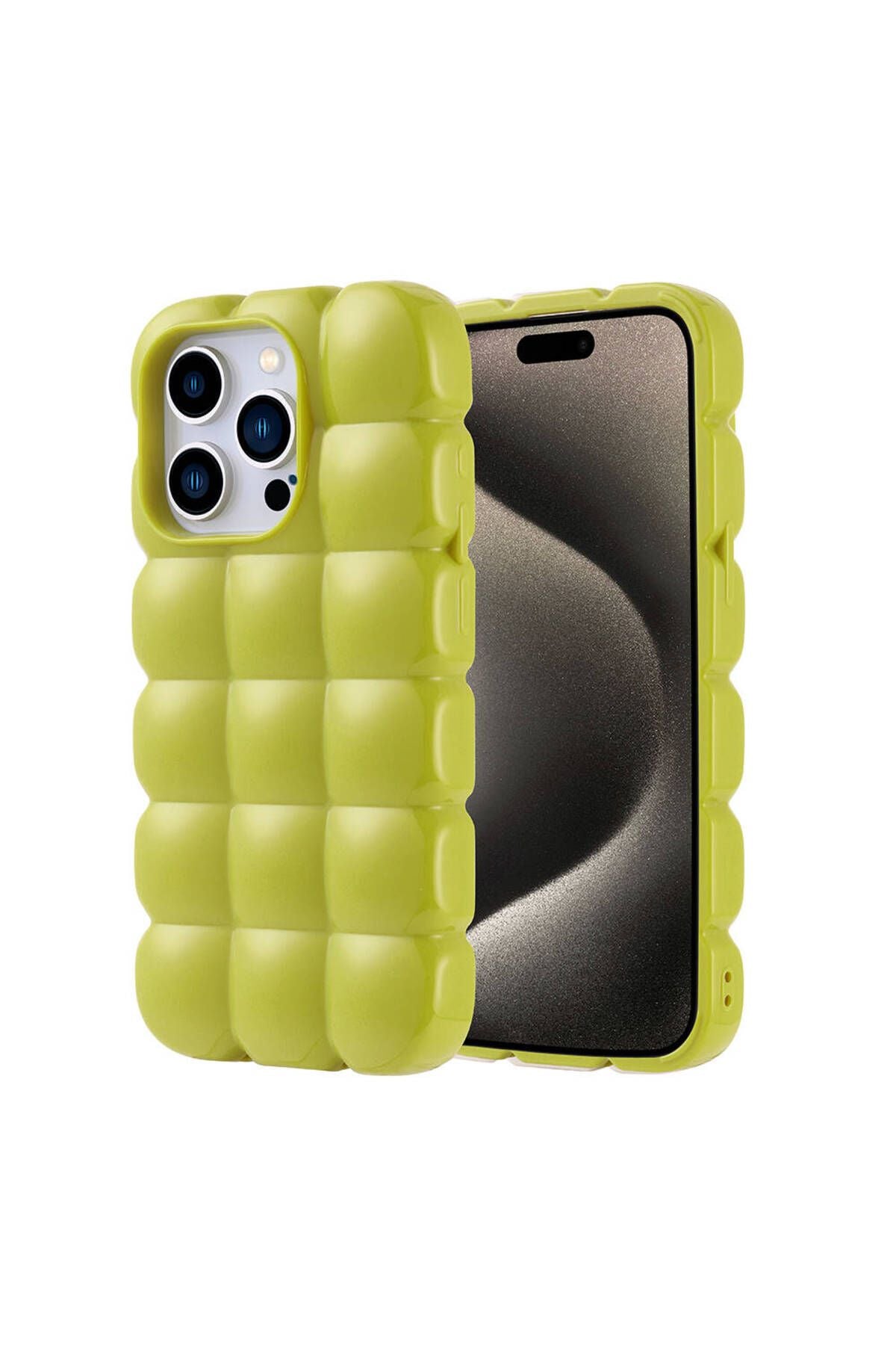 iPhone 15 Pro Kılıf Parlak Esnek Silikon Zore Dom Dom Kapak - Yeşil