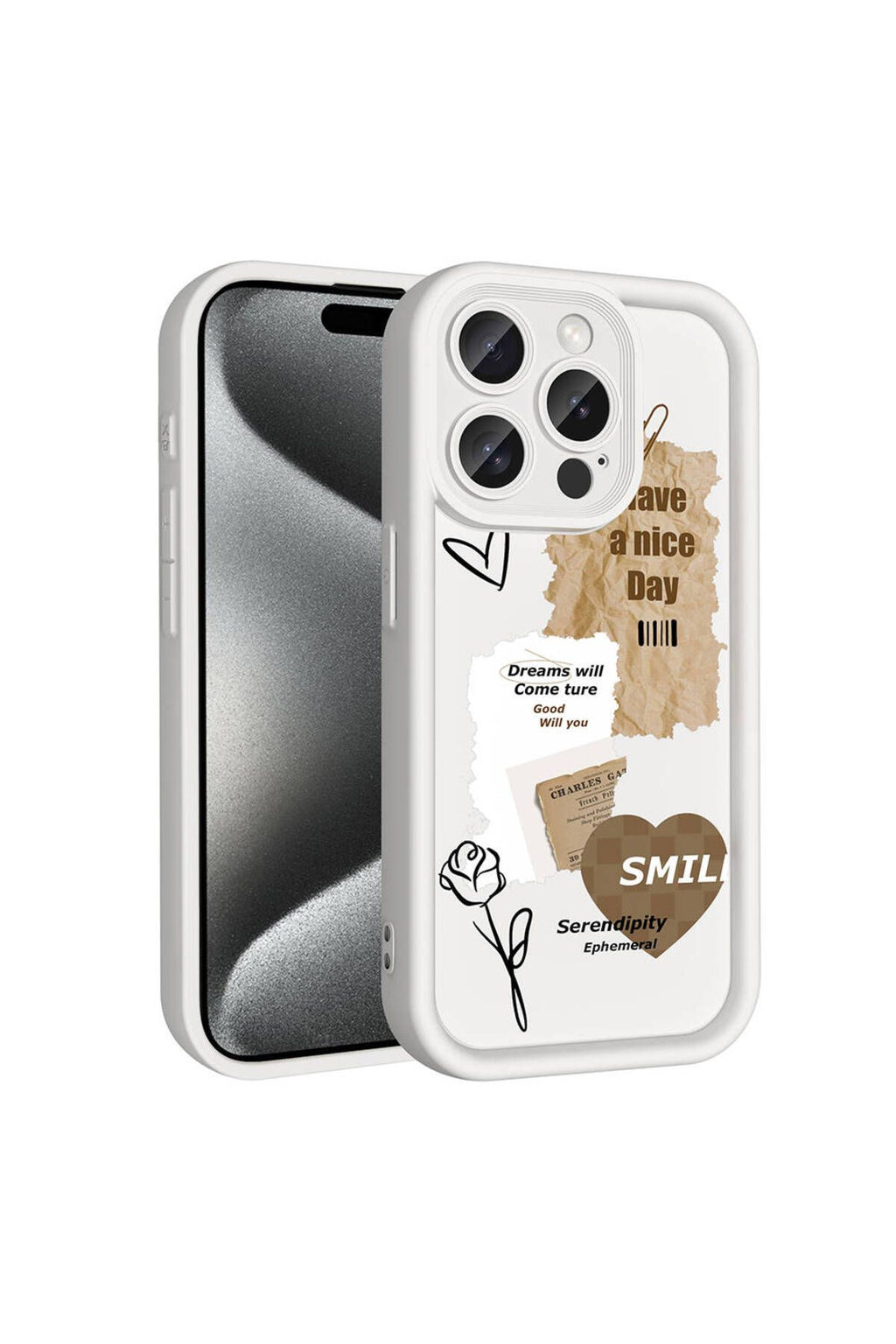 iPhone 15 Pro Max Kılıf Kamera Korumalı Baskılı Arka Yüzey Zore Klas Kapak - Açık Kahve