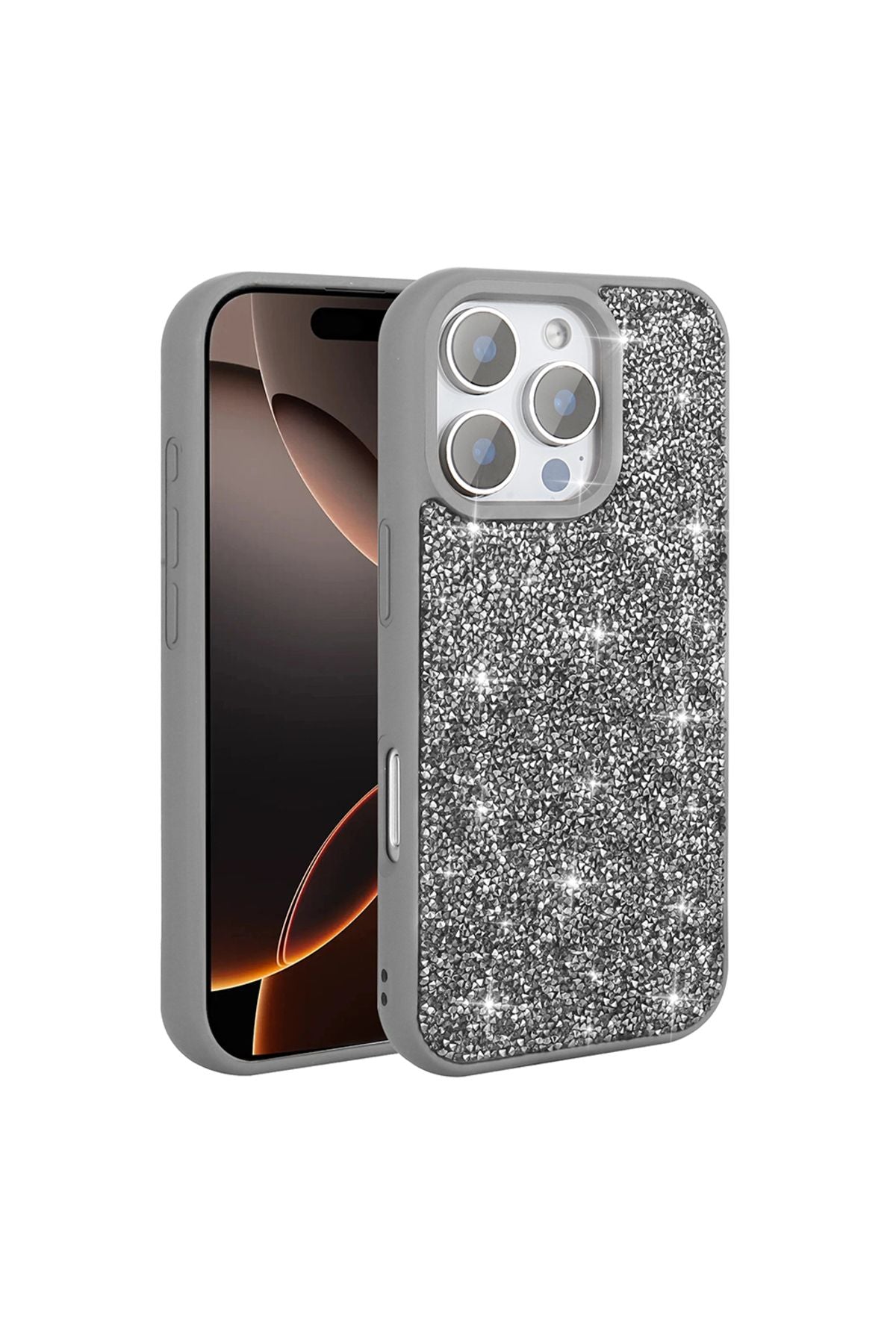 iPhone 16 Pro Max Kılıf Parlak Taşlı Tasarım Zore Pırlanta Kapak - Siyah