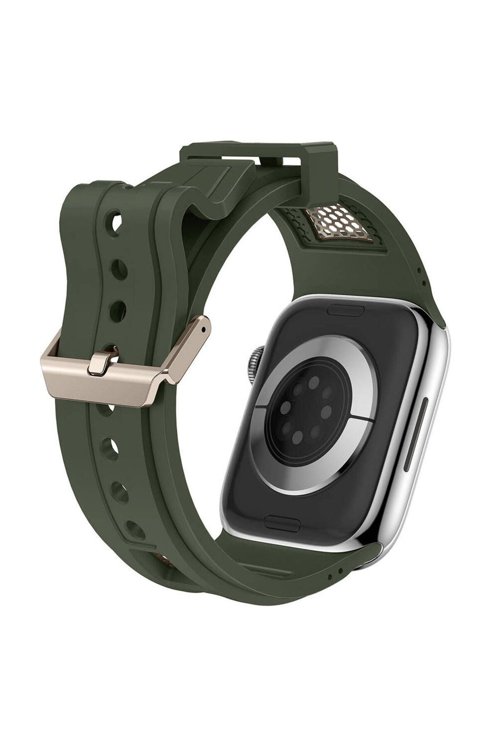 Apple Watch 7 45mm Zore KRD-117 Hava Alabilen Delikli Metal Süslemeli Desenli Silikon Kordon-Titanyu