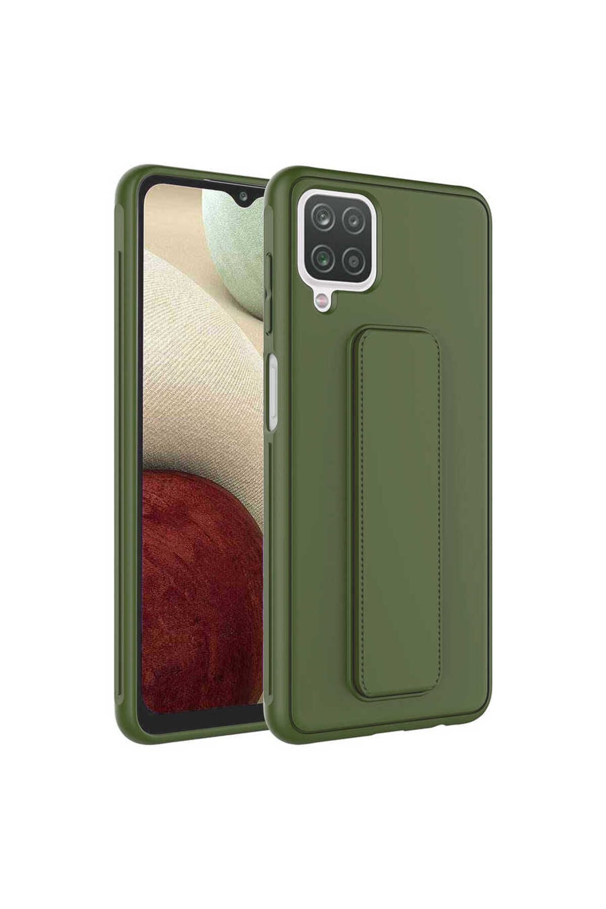 Galaxy A12 Uyumlu Zore Qstand Kapak-Koyu Yeşil