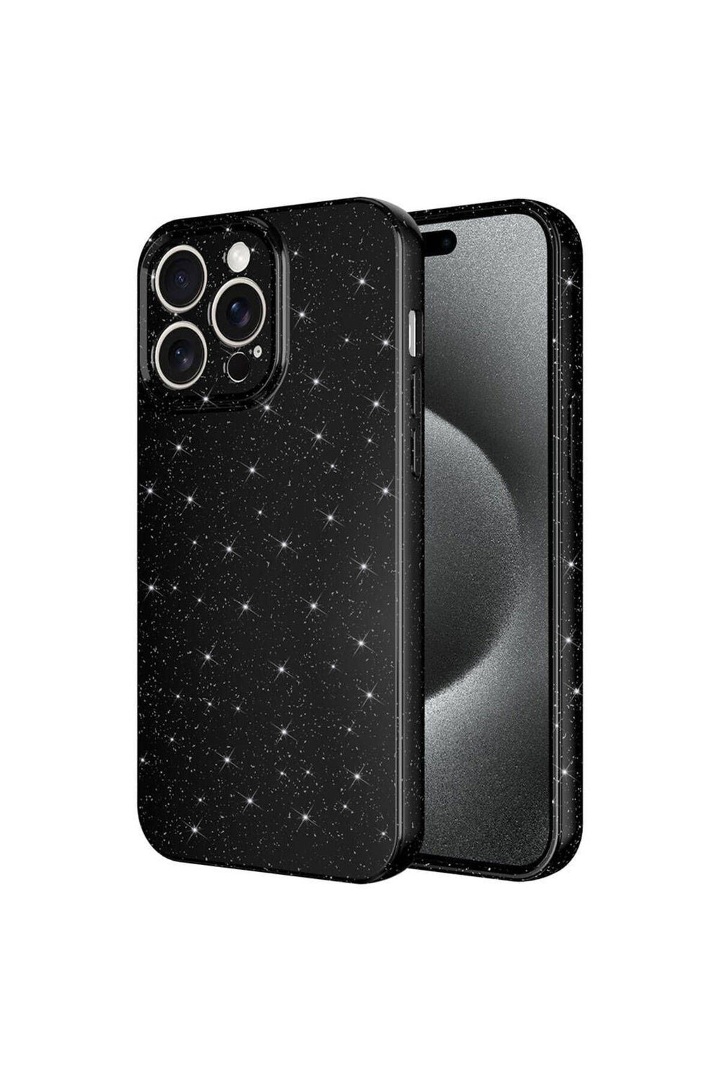 iPhone 15 Pro Uyumlu Kamera Korumalı Simli Lüks Zore Koton Kılıf-Siyah