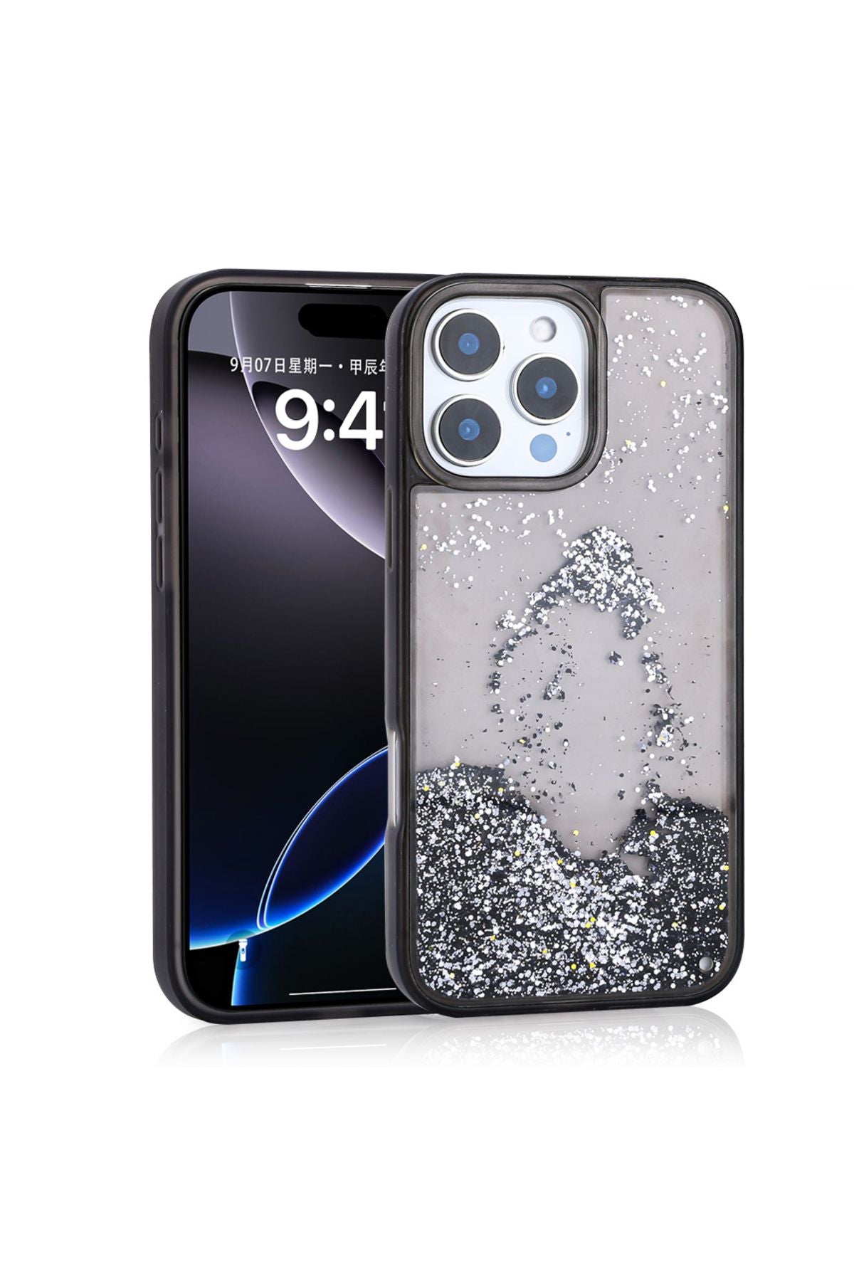 Apple iPhone 14 Pro Max Kılıf Sıvılı Simli Şeffaf Arka Yüzey Keto Silikon Kapak