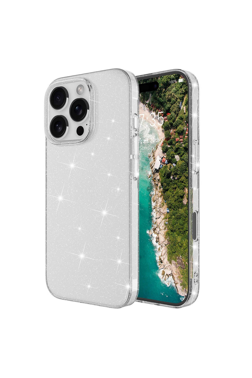 Apple iPhone 16 Pro Kılıf Parlayan Simli Şeffaf Zore Redos Kapak-Şeffaf