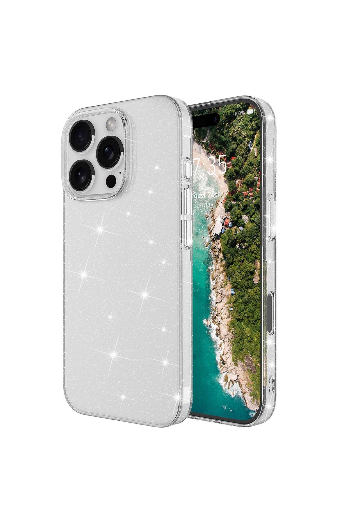 Apple iPhone 16 Pro Kılıf Parlayan Simli Şeffaf Zore Redos Kapak-Şeffaf