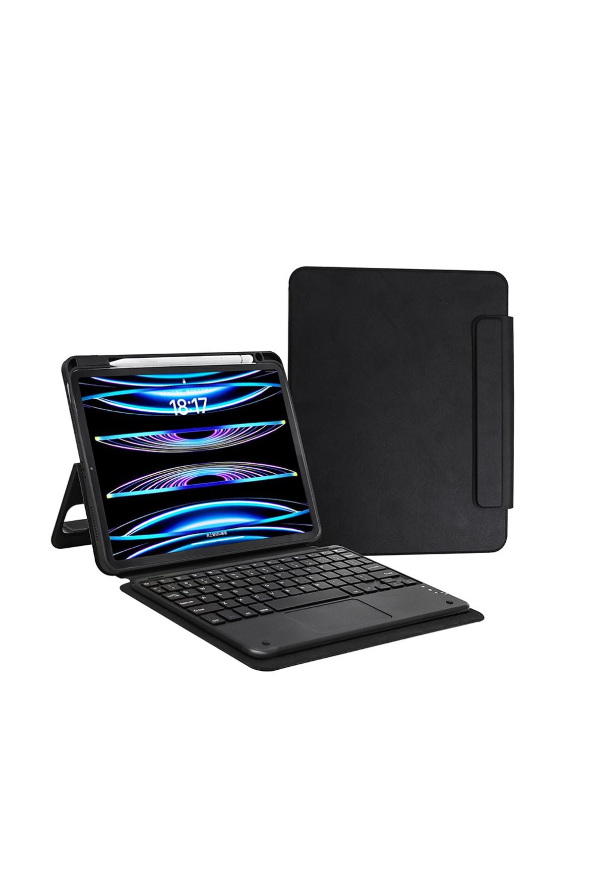 iPad Pro 11 2024 Zore Border Keyboard Bluetooh Bağlantılı Standlı Klavyeli Tablet Kılıfı - Siyah