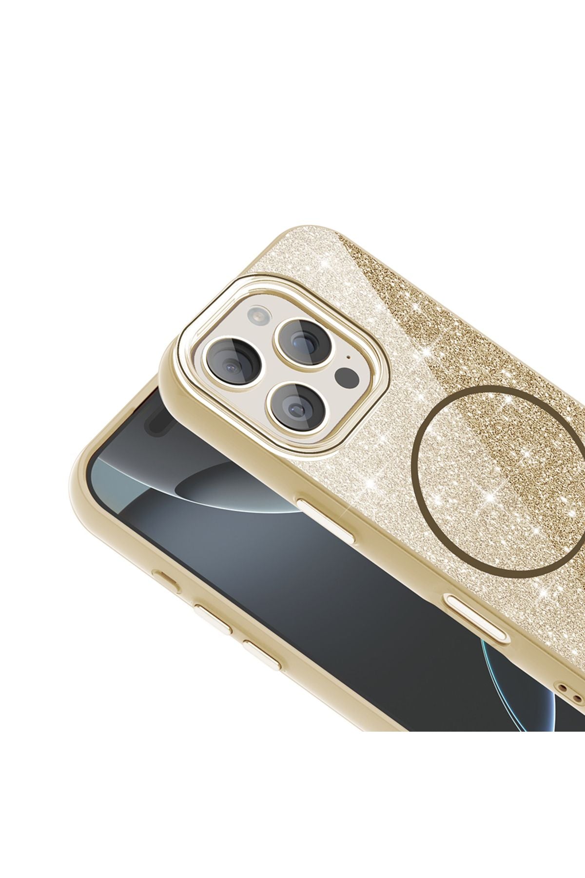 iPhone 16 Pro Max Kılıf Magsafe Şarj Özellikli Parlayan Simli Zore Okso Kapak - Beyaz