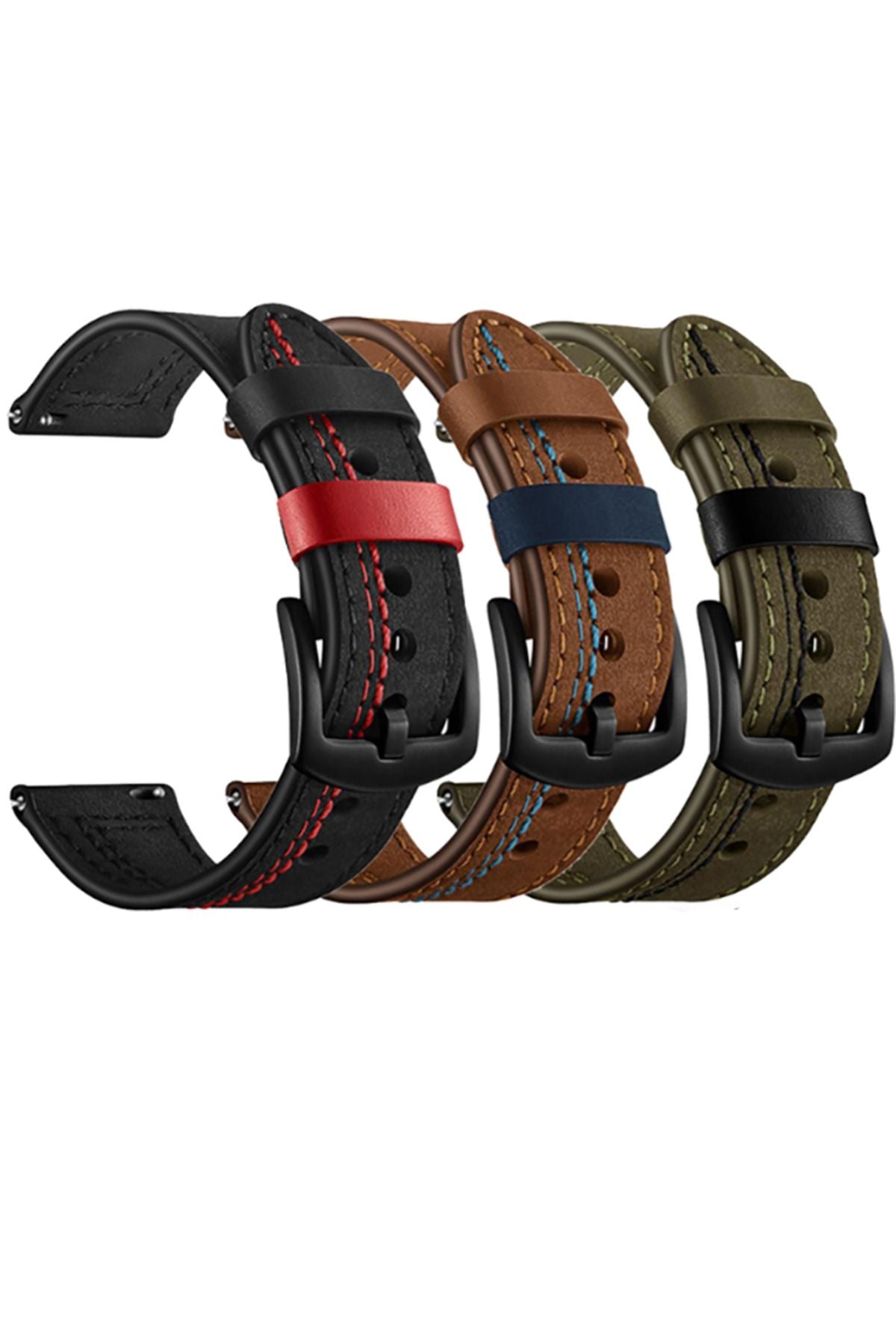 Galaxy Watch 42mm (20mm) Uyumlu KRD-19 Deri Zore Kordon-Siyah