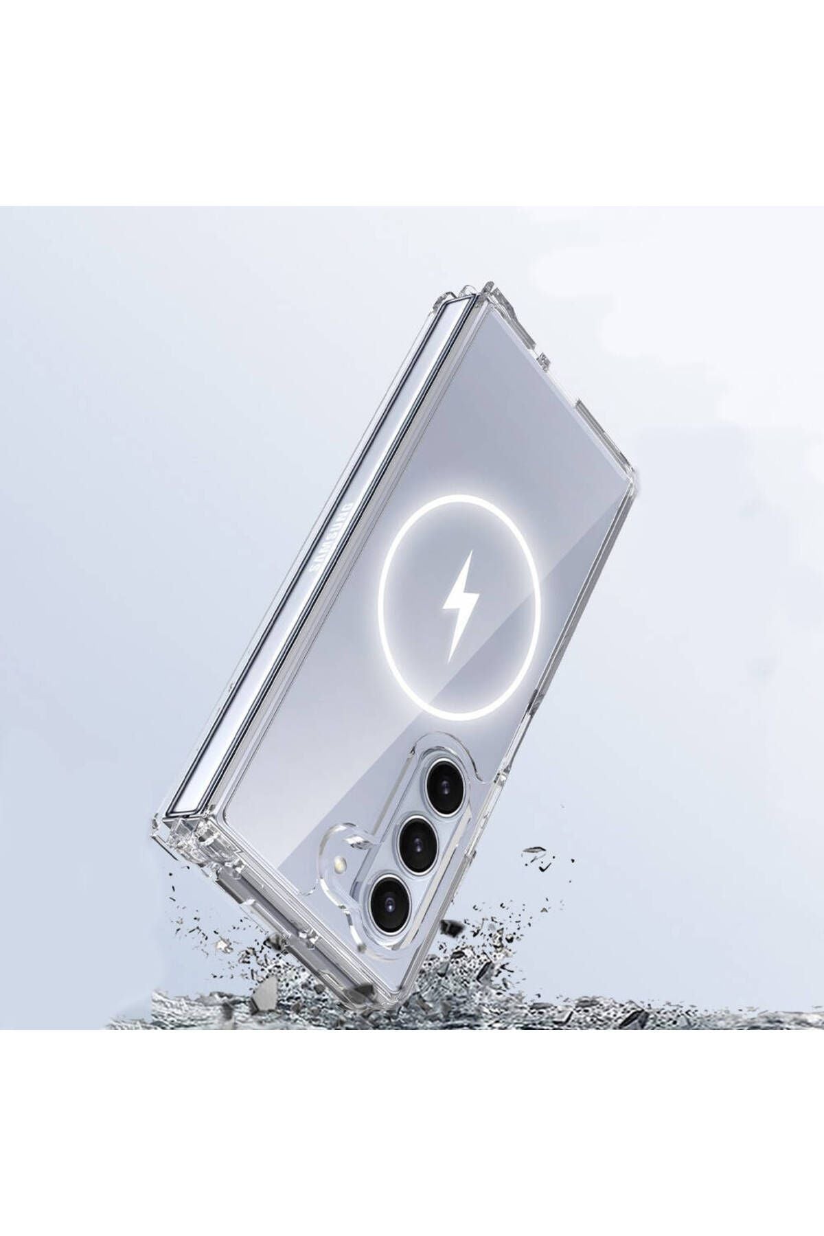 Galaxy Z Fold 6 Kılıf Magsafe Şarj Özellikli Şeffaf Sert PC Zore Embos Kapak - Şeffaf
