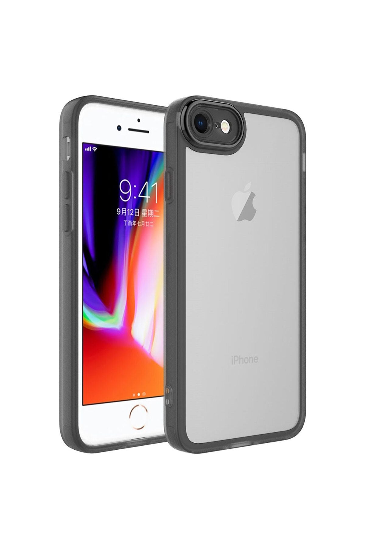 iPhone SE 2020 Kılıf Kamera Korumalı Transparan Zore Post Kapak - Siyah