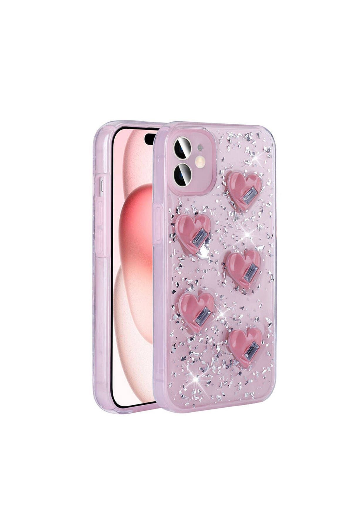 iPhone 15 Uyumlu BTZ Kılıf Airbagli Simli Arka Yüzey Zore Işıltı Silikon Kapak-Pembe