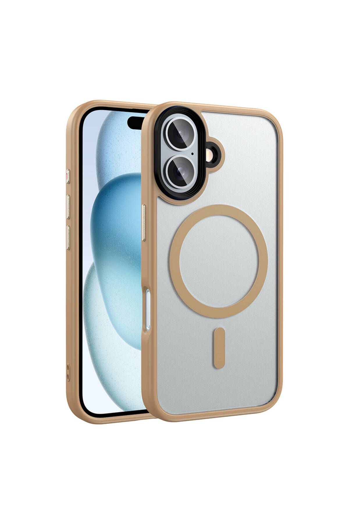 iPhone 16 Plus Kılıf Mat Arka Yüzey Wireless Şarj Özellikli AKAV Flet Magsafe Kapak - Rose Gold