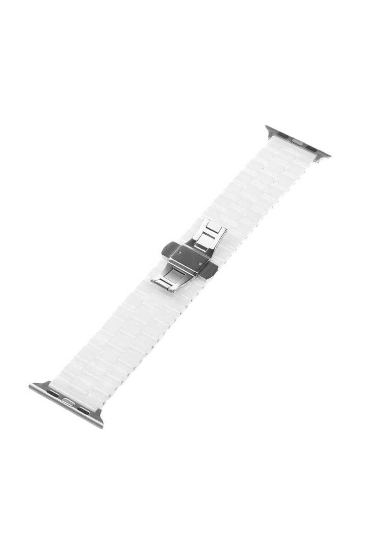 Watch Ultra 49mm Kordon Uyumlu KRD-15 Metal Strap Kayış CLO- Beyaz