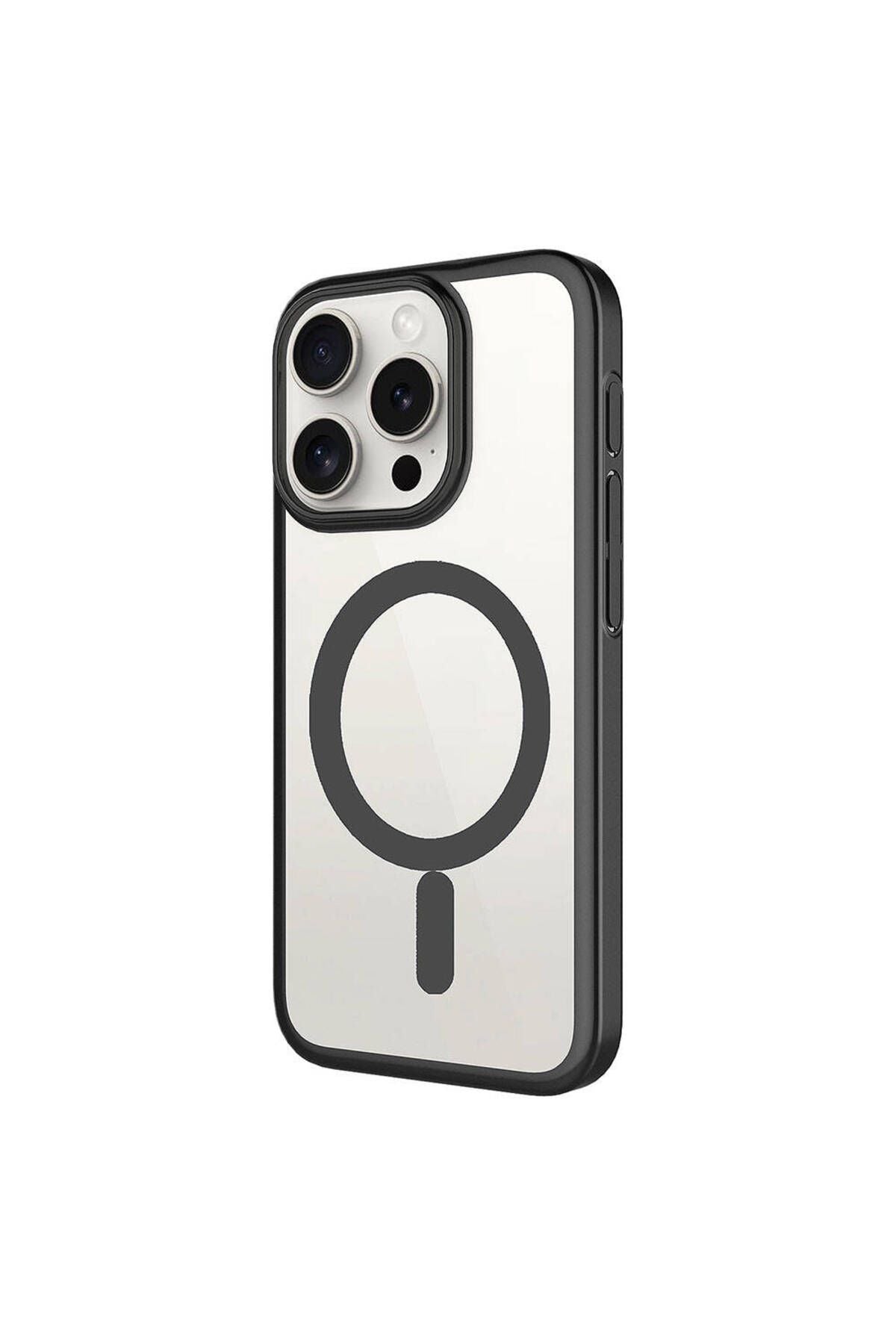 iPhone 15 Pro Uyumlu Wireless Şarj Özellikli Sert PC Zore Mat Riksos Magsafe Kılıf-Gri