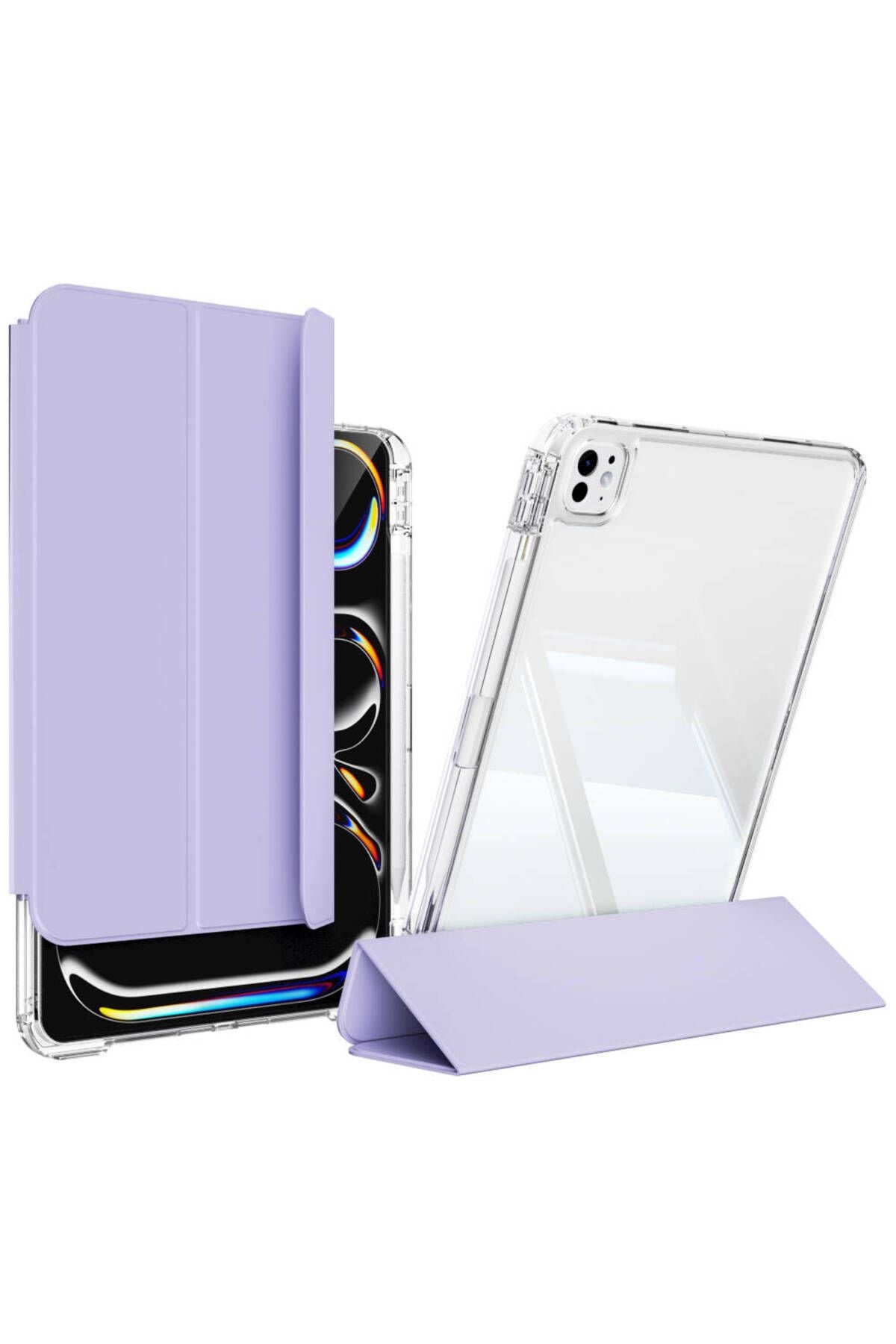 iPad Pro 13 2024 Kılıf Magnetik Ayrılabilen AiHTTgli Uyumlu Zore Sliding Tablet Kılıfı-Lavender
