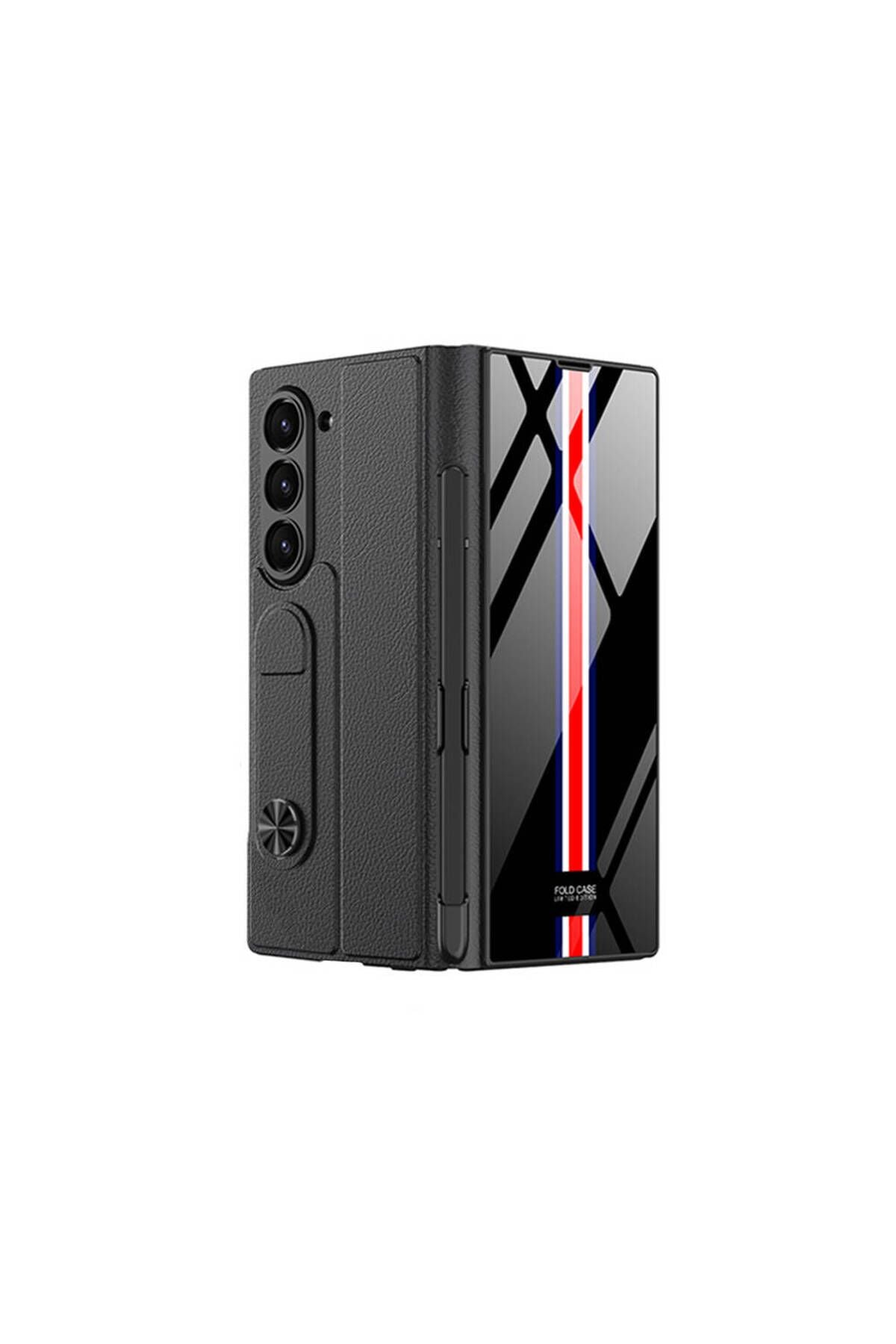 Galaxy Z Fold 6 Kılıf Kamera Korumalı Kartlıklı Kalem Bölmeli Zore Kıpta Çizgili Droga Kılıf-Yeşil