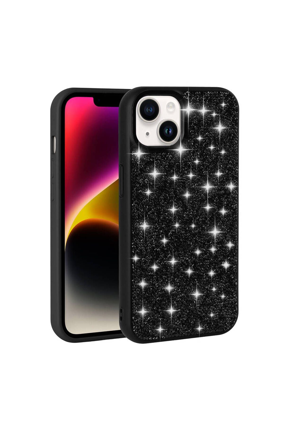 iPhone 14 Uyumlu Parlak Taşlı Tasarım Pırlanta Zore Kılıf-Beyaz