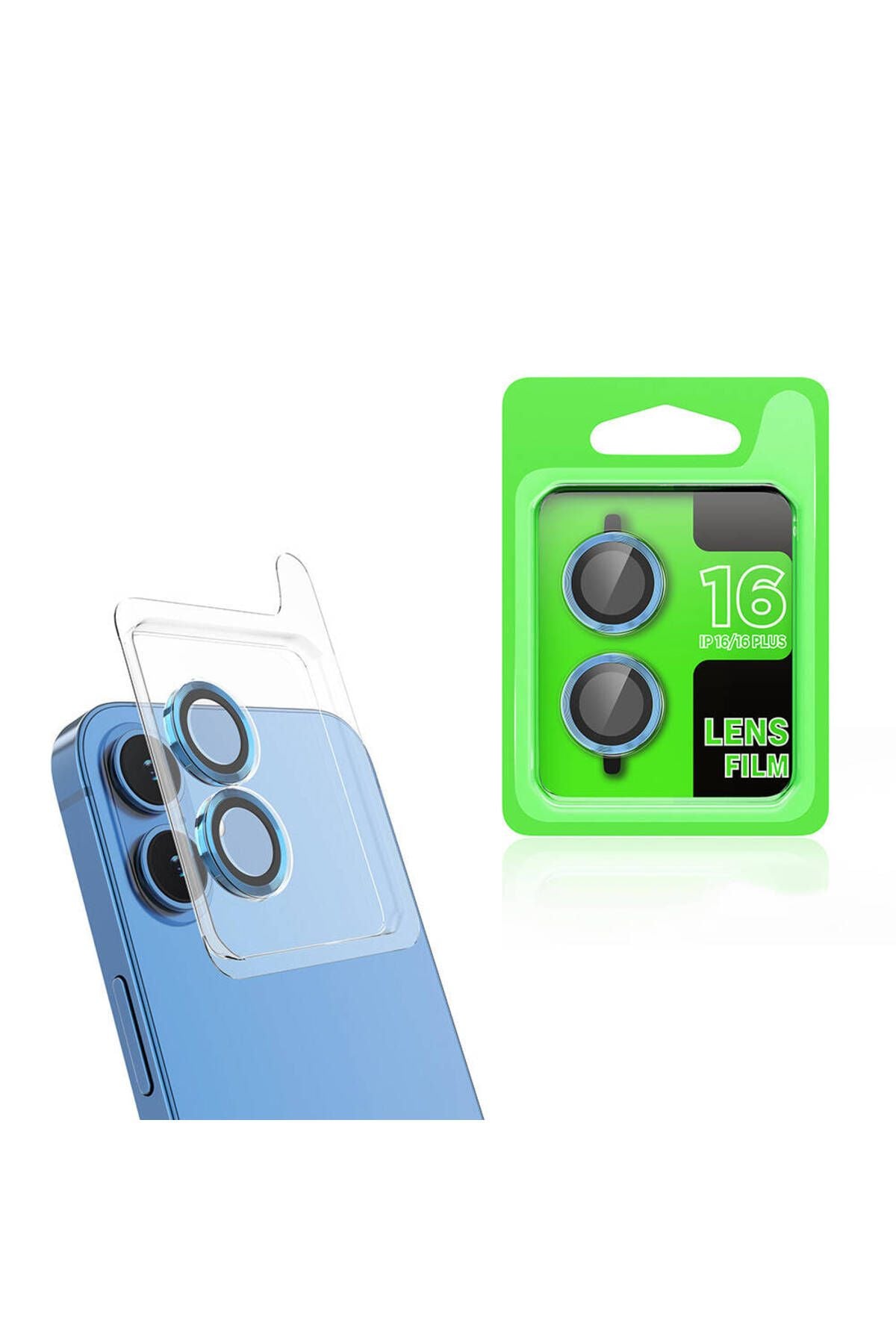 Apple iPhone 16 Zore CL-07 Kamera Lens Koruyucu-Mavi Açık