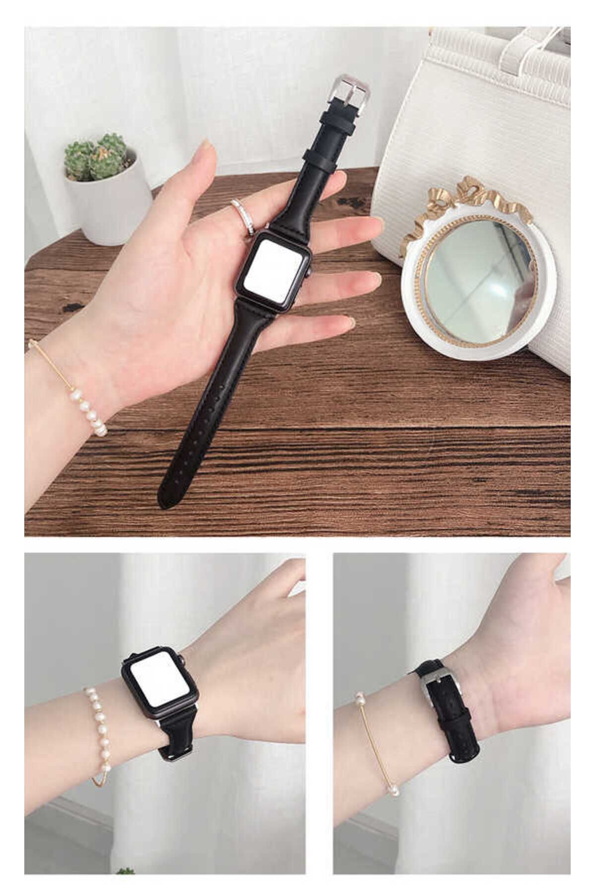 Watch Ultra 49mm Kordon Uyumlu KRD-28 Deri Strap Kayış CLO- Pembe