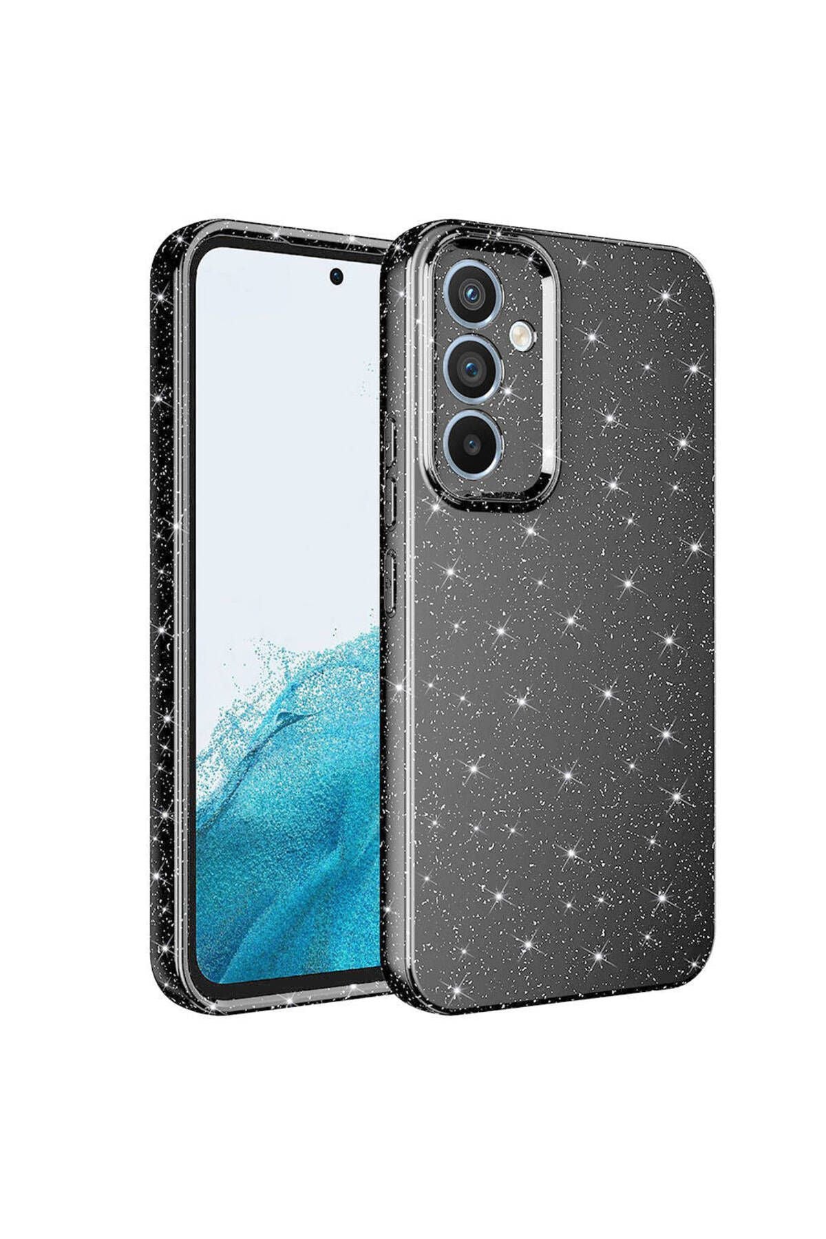 Galaxy A14 Kılıf Kamera Korumalı Simli Lüks Zore Koton Kapak - Pembe Koyu