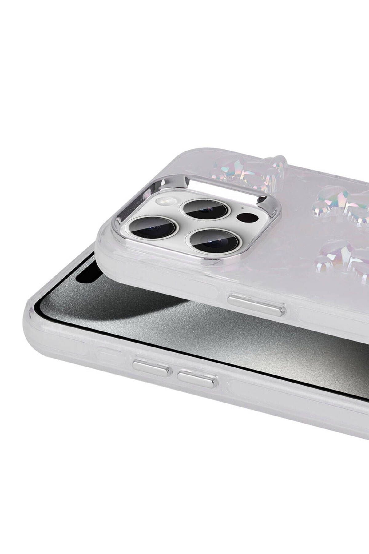 iPhone 15 Pro Uyumlu Kabartma Figürlü Parlak Zore Eralli Silikon Kılıf-Kalp