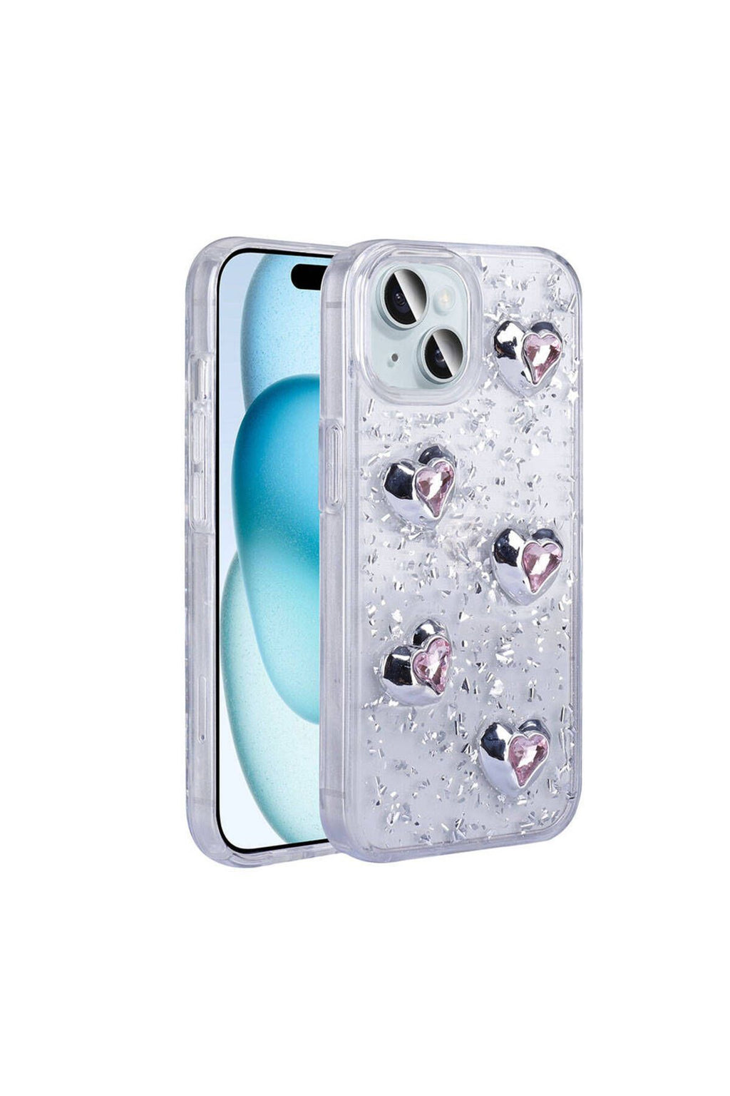 iPhone 15 Uyumlu BTZ Kılıf Airbagli Simli Arka Yüzey Zore Işıltı Silikon Kapak-Pembe