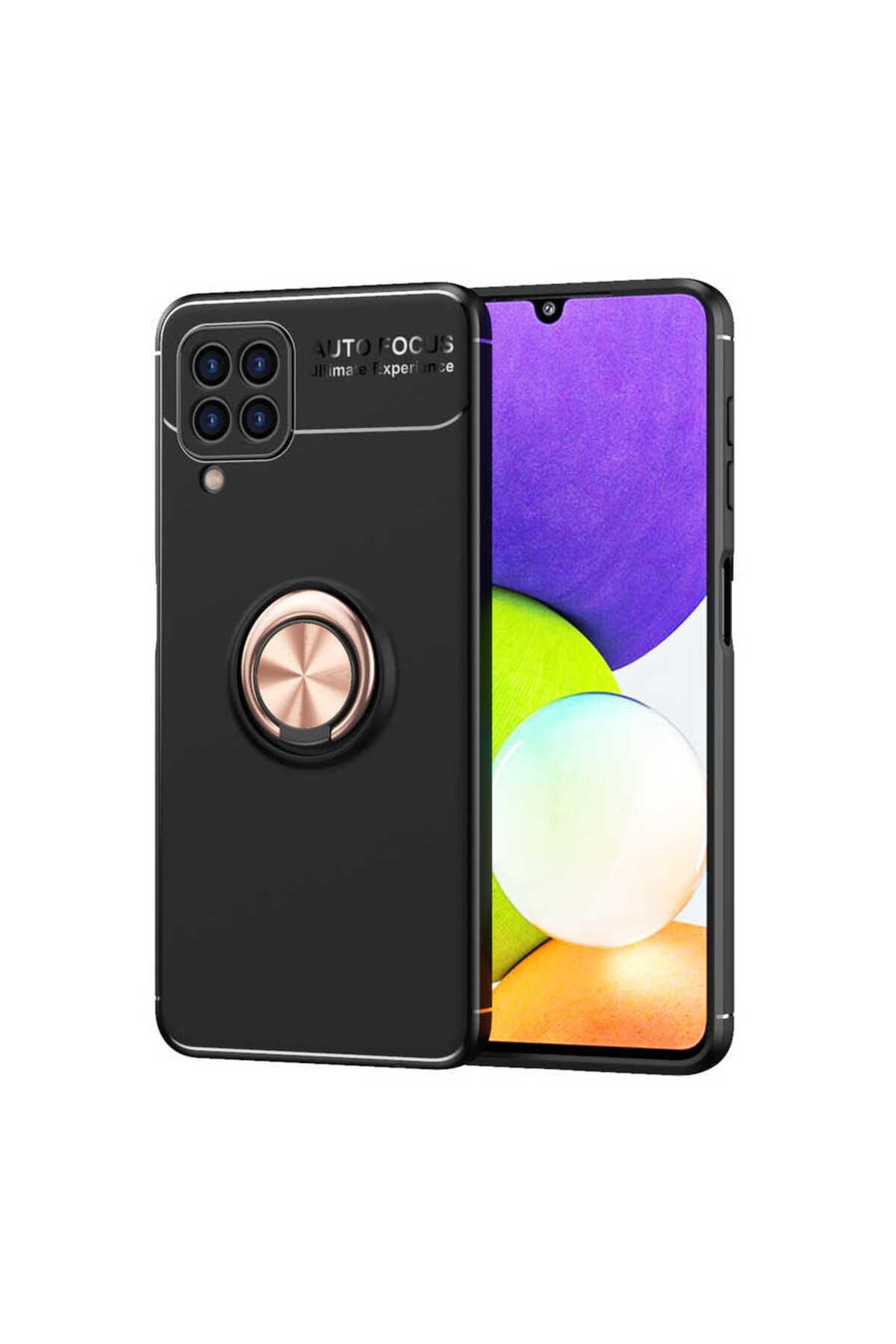 Galaxy A22 4G Kılıf Zore Ravel Silikon Kapak - Siyah-Rose Gold