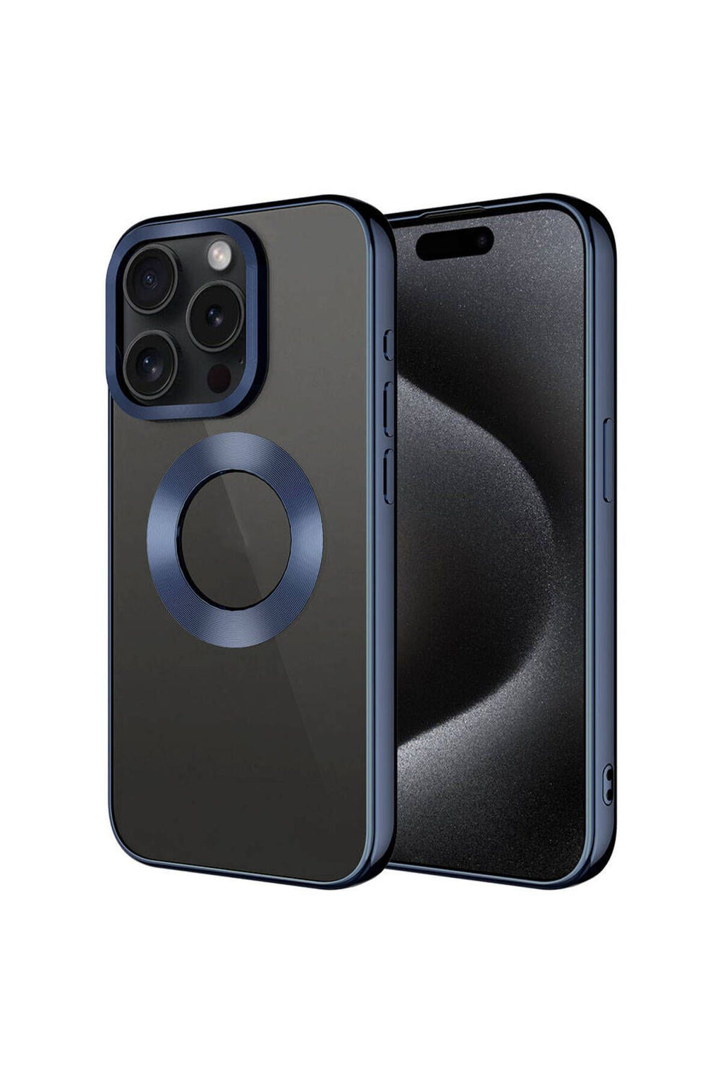 iPhone 15 Pro Uyumlu Tek Kamera Çerçeveli Logo Gösteren Zore Omega Kılıf-Lacivert