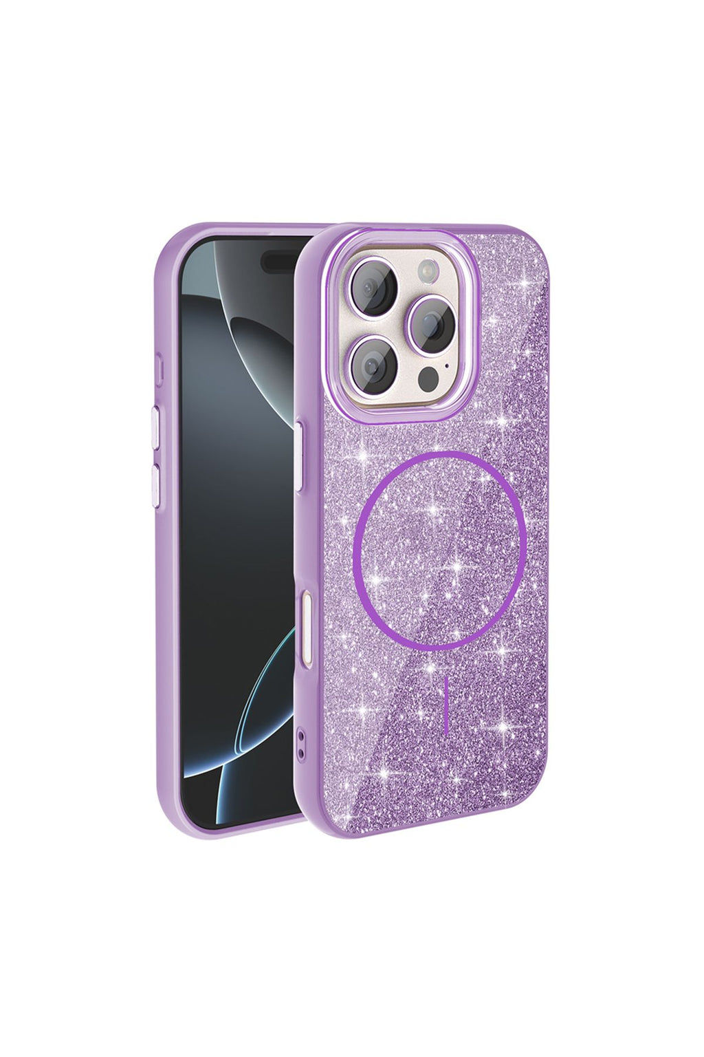 iPhone 16 Pro Max Kılıf Magsafe Şarj Özellikli Parlayan Simli Zore Okso Kapak - Beyaz