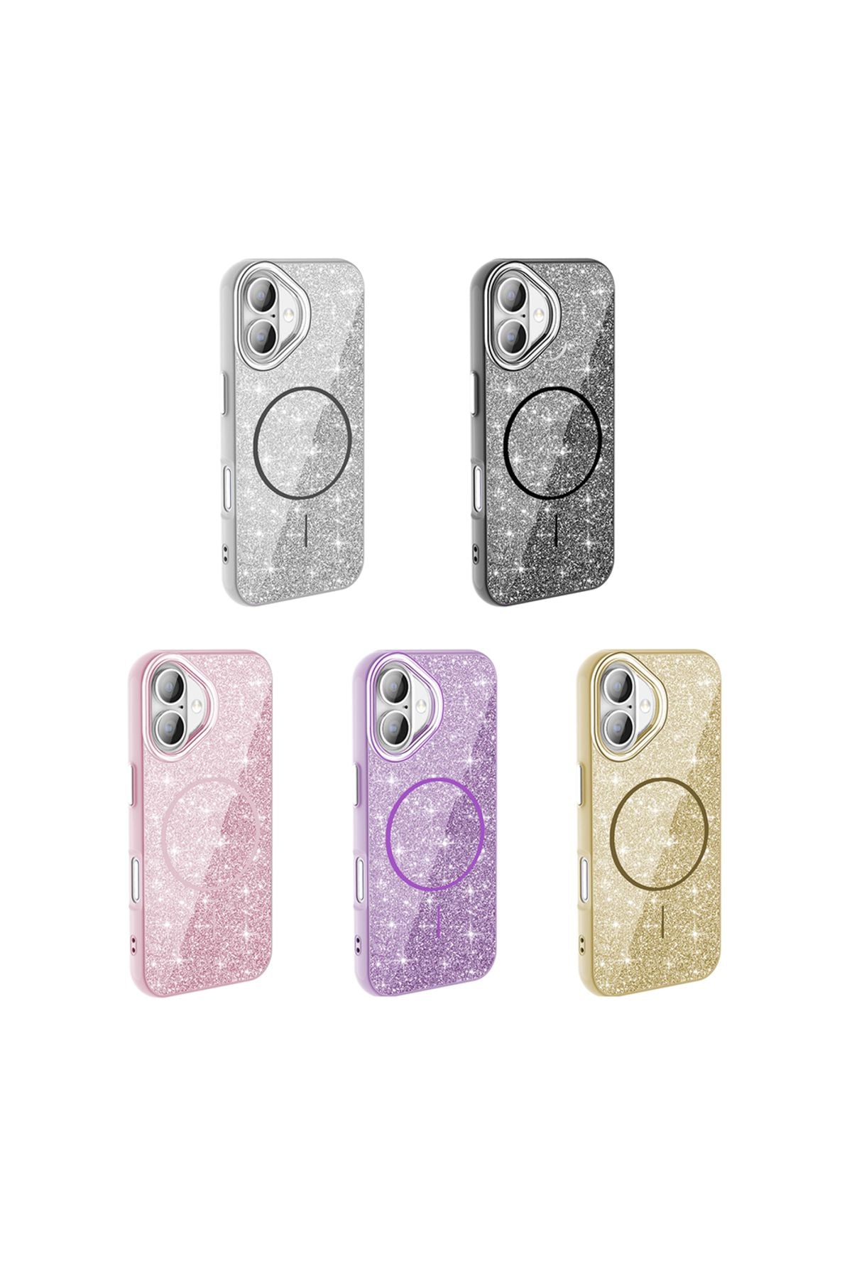 iPhone 16 Kılıf Magsafe Şarj Özellikli Parlayan Simli Zore Okso Kapak - Beyaz