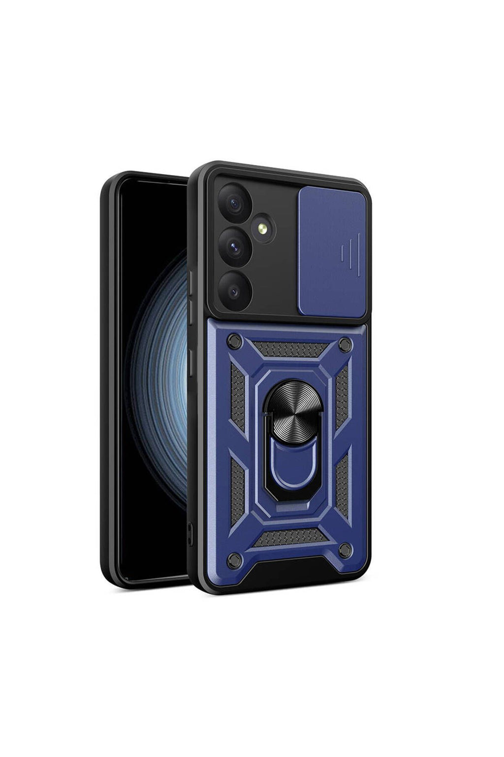 Galaxy A55 Kılıf Magnetik Standlı Kamera Korumalı Zore Sürgülü Vega Kapak - Mavi