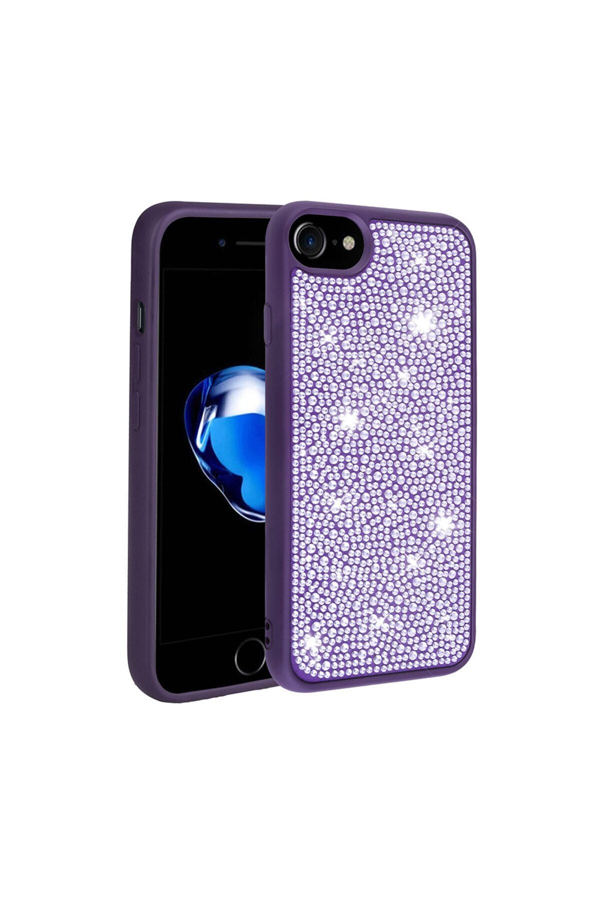 iPhone 8 - Uyumlu Parlak Taşlı Tasarım BLS Store Ston Kapak-Derin Mor