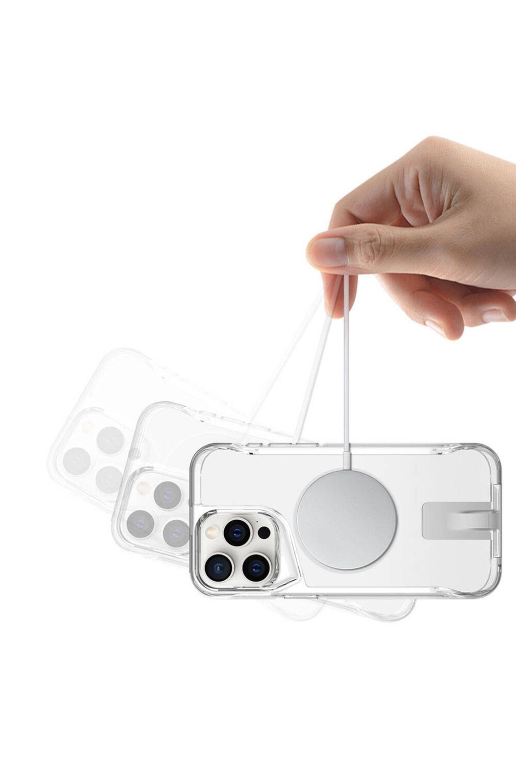 iPhone 15 Pro Uyumlu Magsafe Şarj Özellikli Zore T-Max Standlı Kılıf-Renksiz