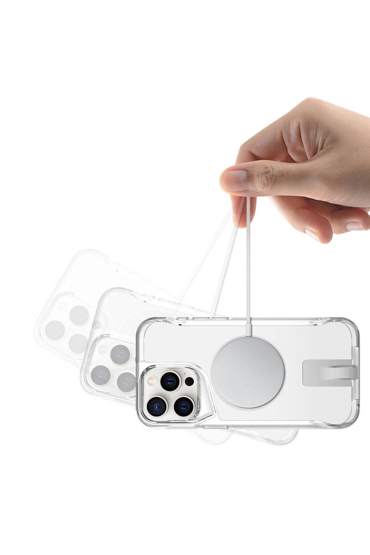 iPhone 15 Pro Uyumlu Magsafe Şarj Özellikli Zore T-Max Standlı Kılıf-Renksiz