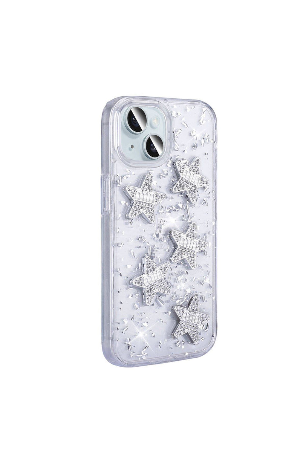 iPhone 14 Uyumlu FRM Kılıf Airbagli Simli Arka Yüzey Zore Işıltı Silikon Kapak-Beyaz-Yıldız