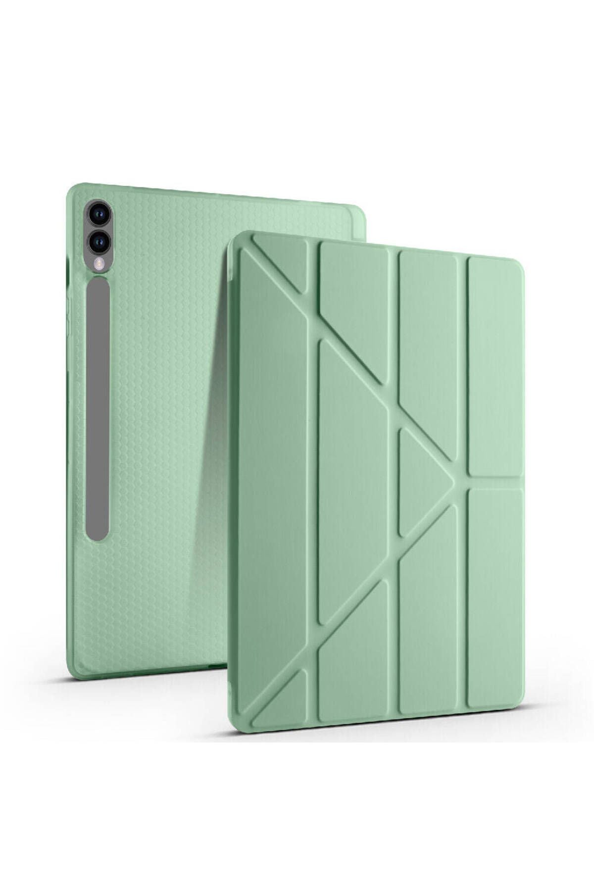 Galaxy Tab S9 Plus Kılıf Zore Tri Folding Kalem Bölmeli Standlı Kılıf - Yeşil