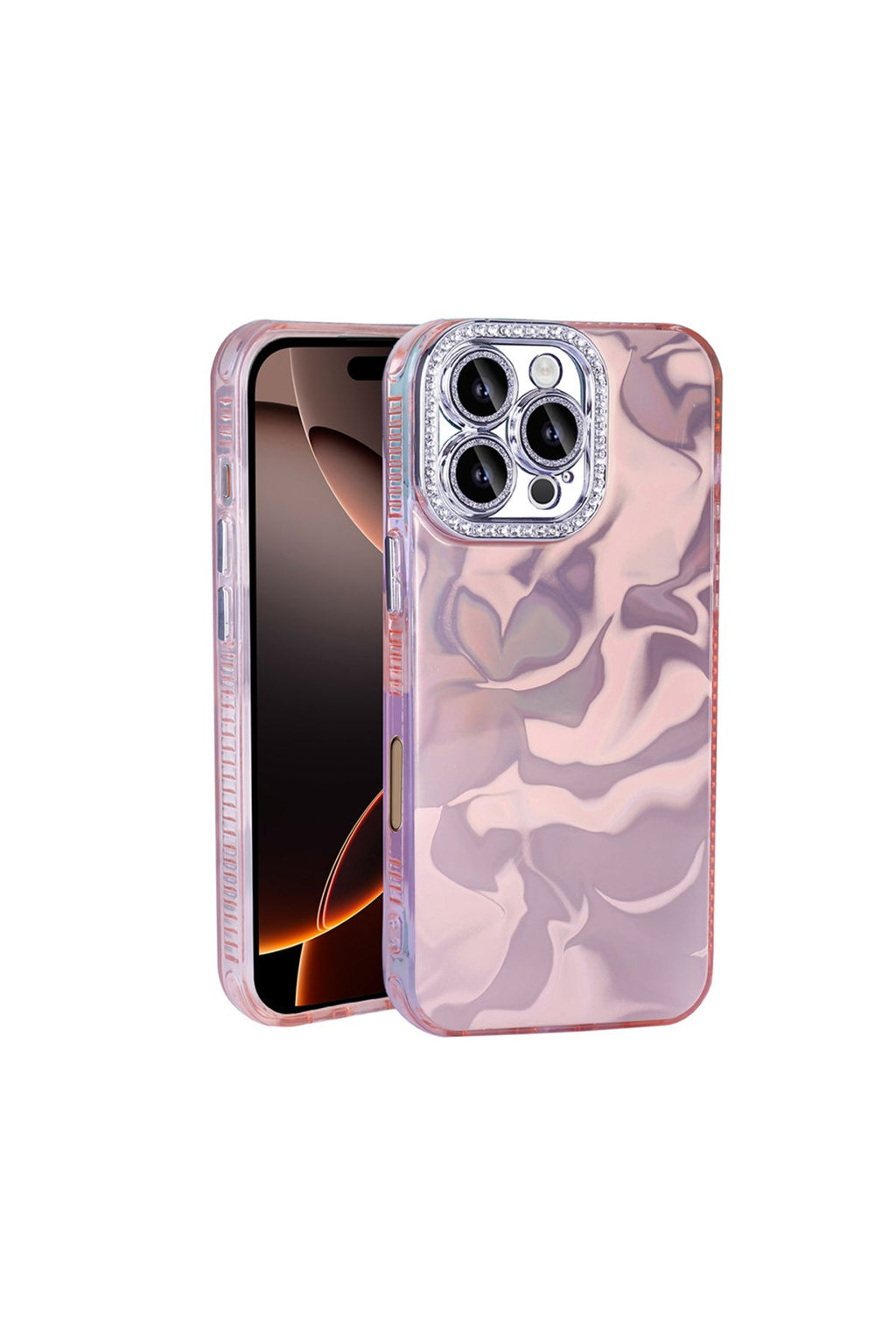 iPhone 16 Pro Max Kılıf Airbagli Parlak Taş Detay Tasarımlı Uyumlu Zore Esila Kapak-Pembe