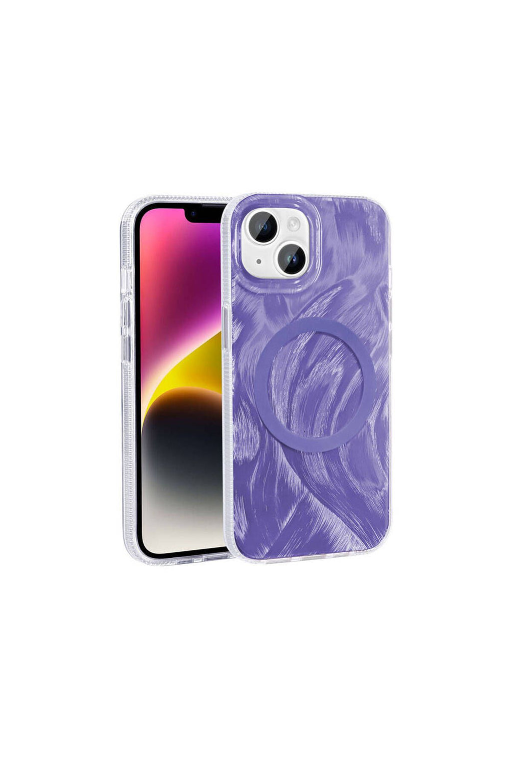 iPhone 15 Plus Uyumlu ODC Kılıf Magsafe Şarj Özellikli Fırça Boya Desenli Zore Palet Kapak-Mor