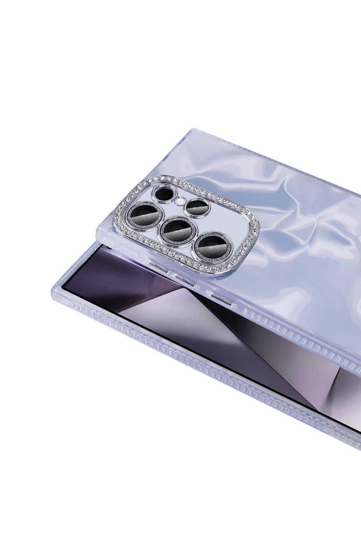 Galaxy S23 Ultra Kılıf Airbagli Parlak Taş Detay Tasarımlı Zore Esila Kapak - Pembe